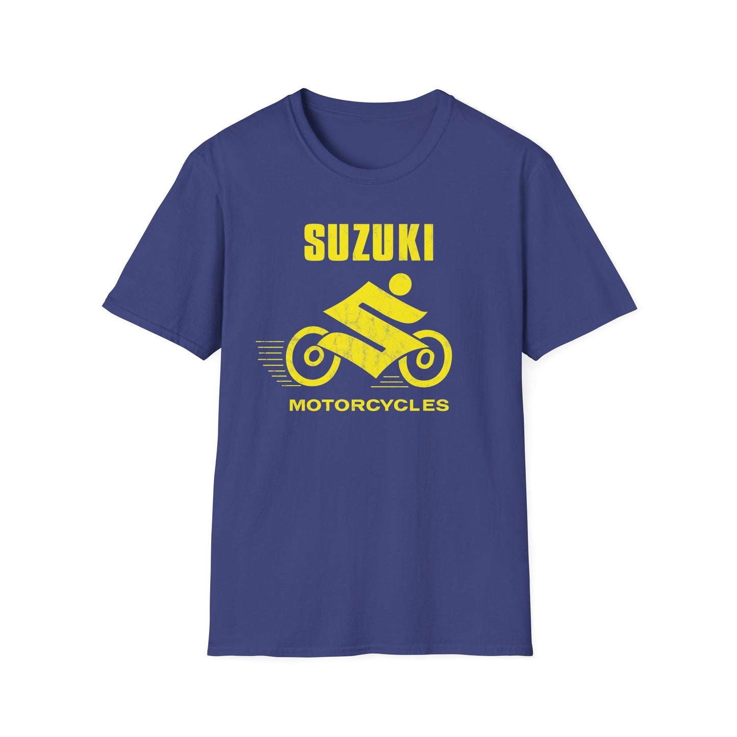 Japanese Motorcycle Racing Man 1960s Vintage Distressed Yellow Logo Unisex Softstyle T-Shirt
