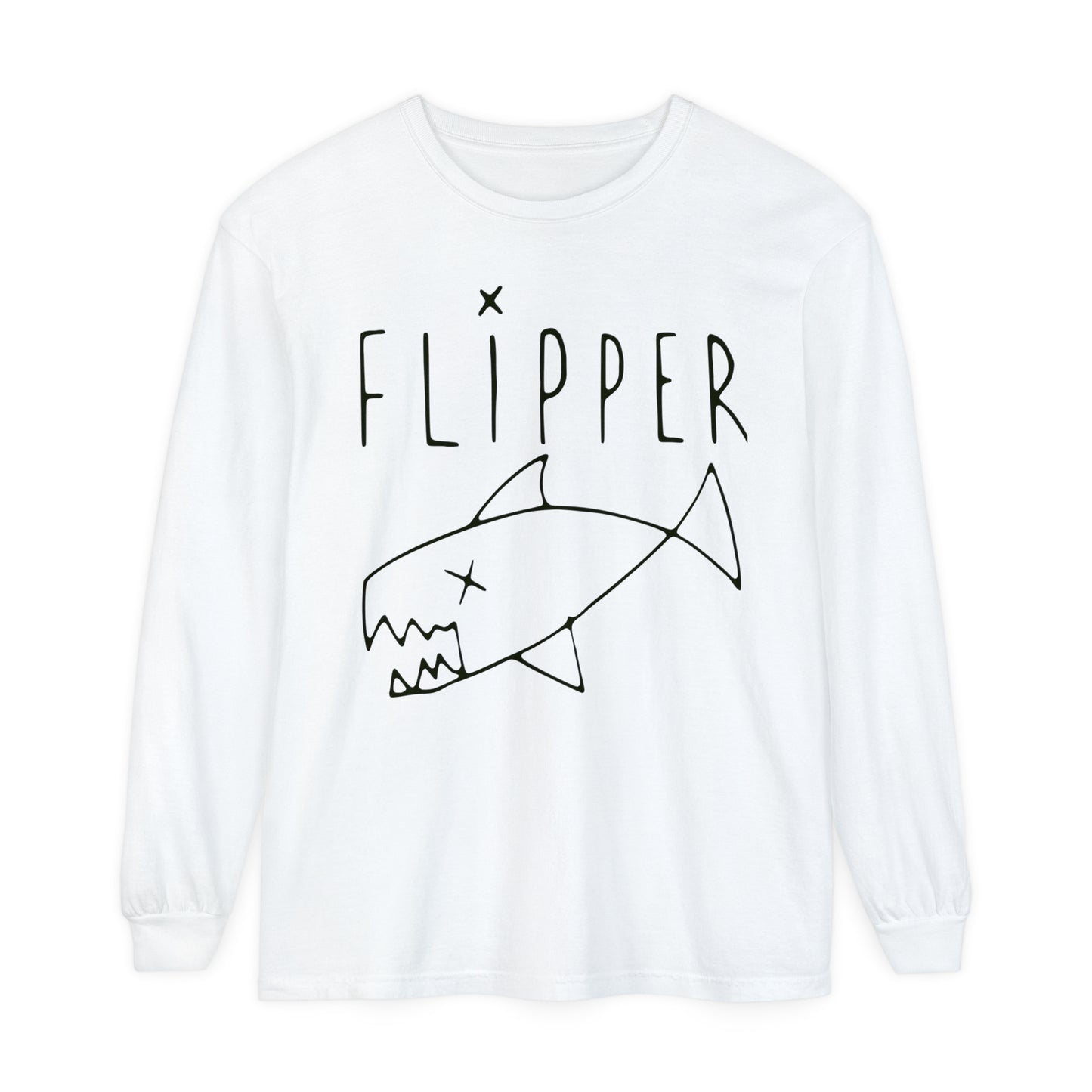 Flipper Hand-Drawn Fish Replica | As Worn By Kurt Cobain | Unisex Garment-dyed Long Sleeve Punk T-Shirt