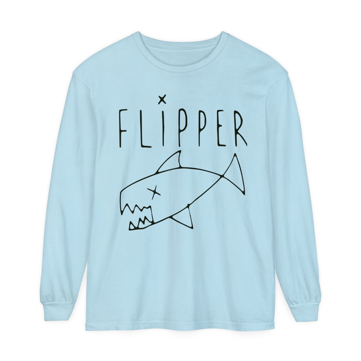 Flipper Hand-Drawn Fish Replica | As Worn By Kurt Cobain | Unisex Garment-dyed Long Sleeve Punk T-Shirt