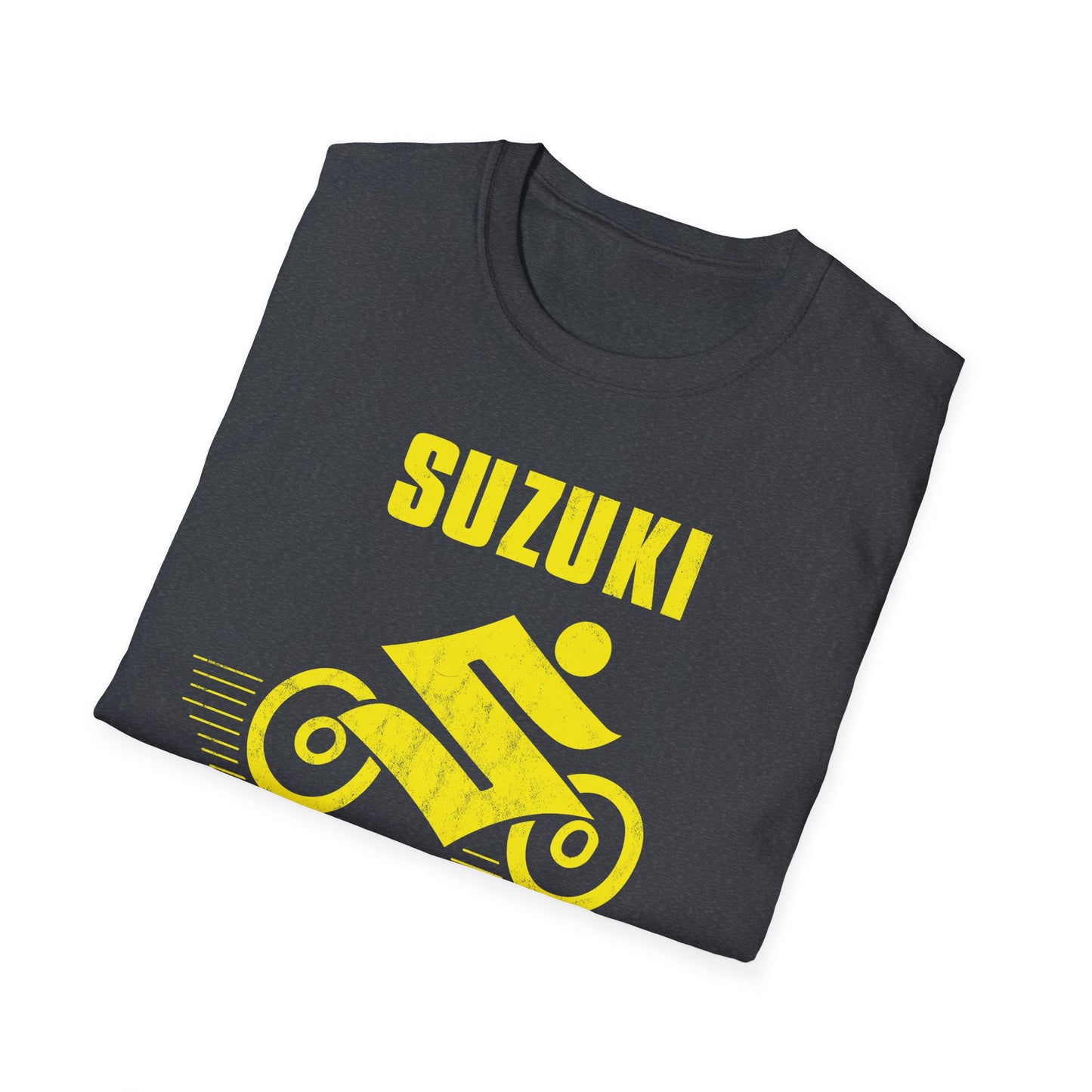 Japanese Motorcycle Racing Man 1960s Vintage Distressed Yellow Logo Unisex Softstyle T-Shirt