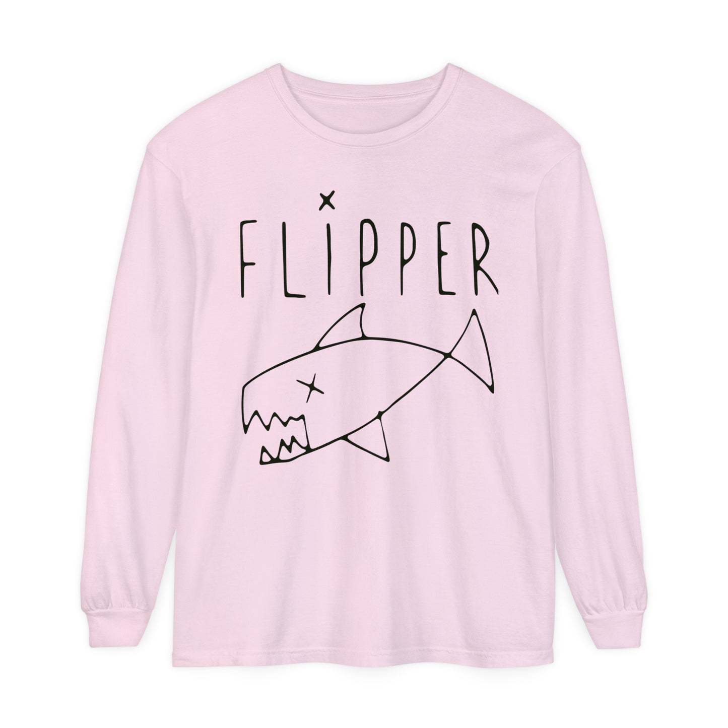 Flipper Hand-Drawn Fish Replica | As Worn By Kurt Cobain | Unisex Garment-dyed Long Sleeve Punk T-Shirt