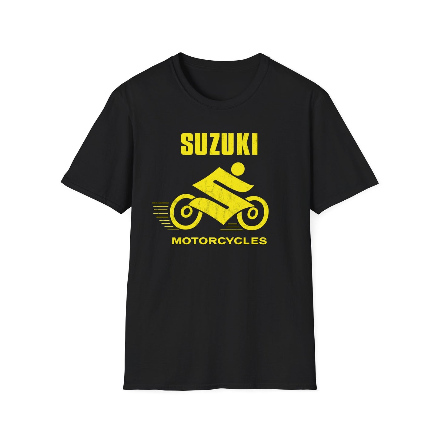 Japanese Motorcycle Racing Man 1960s Vintage Distressed Yellow Logo Unisex Softstyle T-Shirt