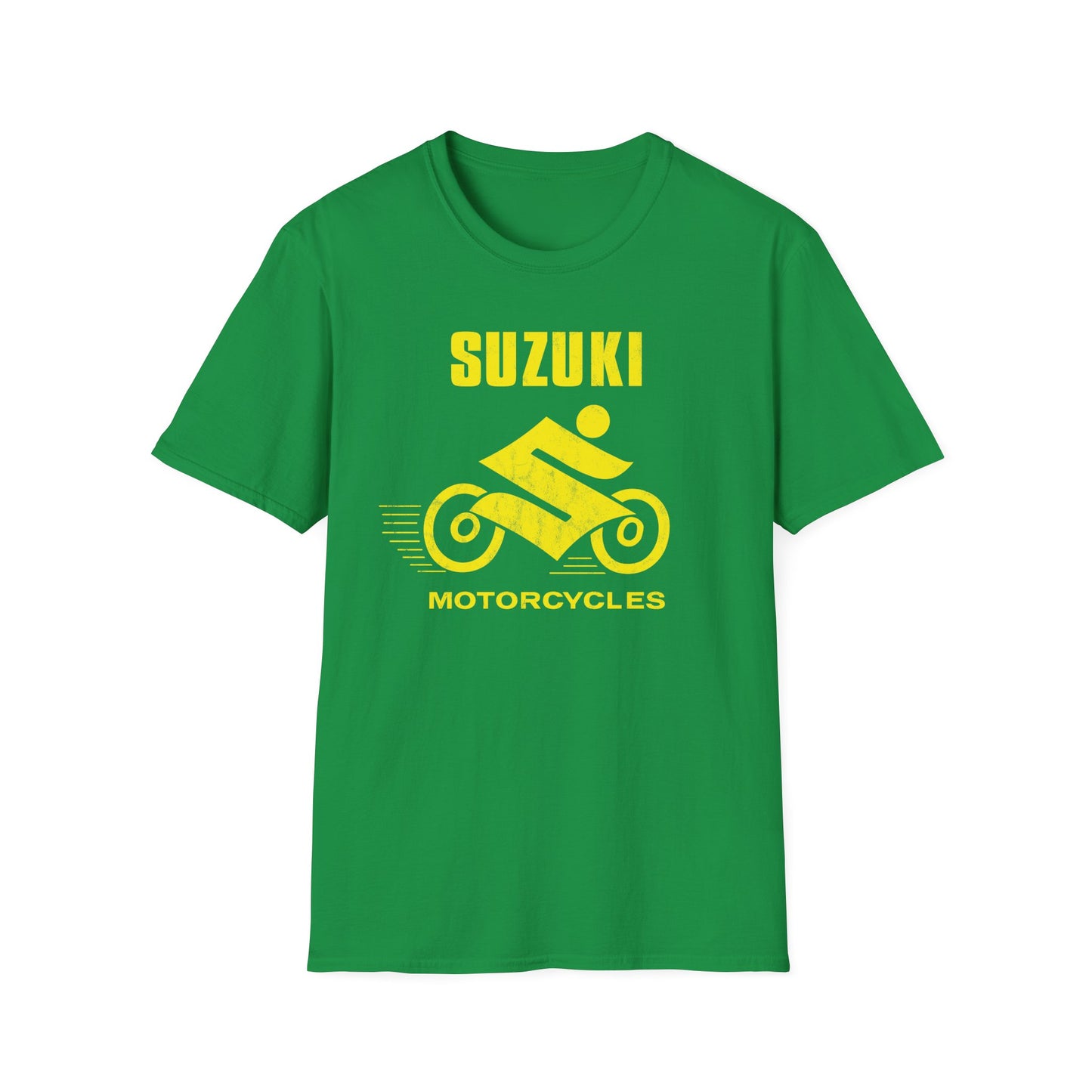 Japanese Motorcycle Racing Man 1960s Vintage Distressed Yellow Logo Unisex Softstyle T-Shirt