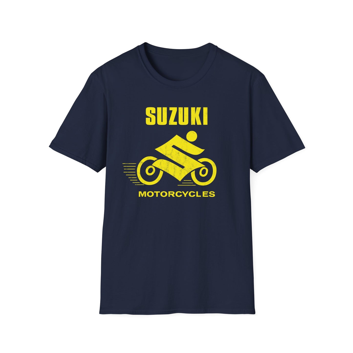 Japanese Motorcycle Racing Man 1960s Vintage Distressed Yellow Logo Unisex Softstyle T-Shirt