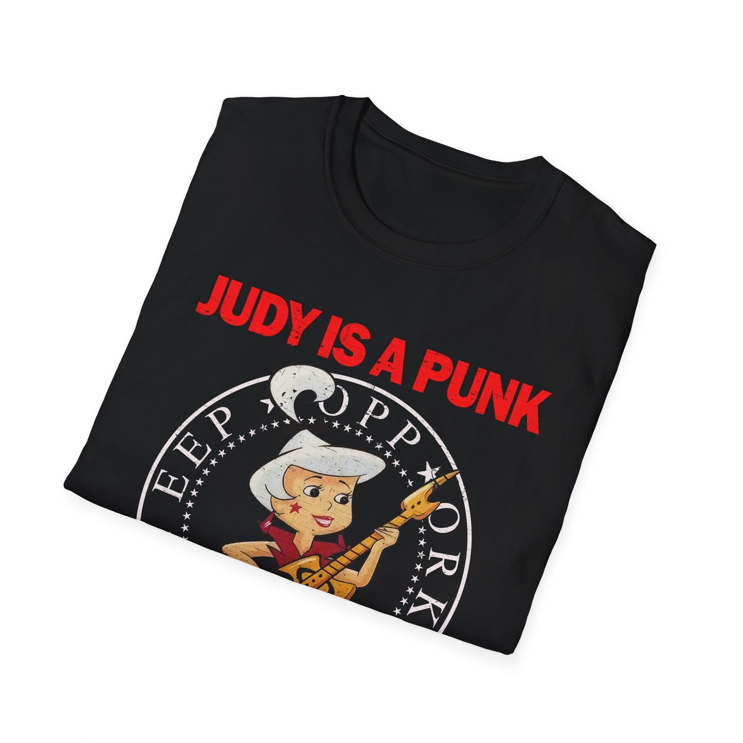 JUDY IS A PUNK Rock Cartoon Parody Distressed Unisex Softstyle T-Shirt