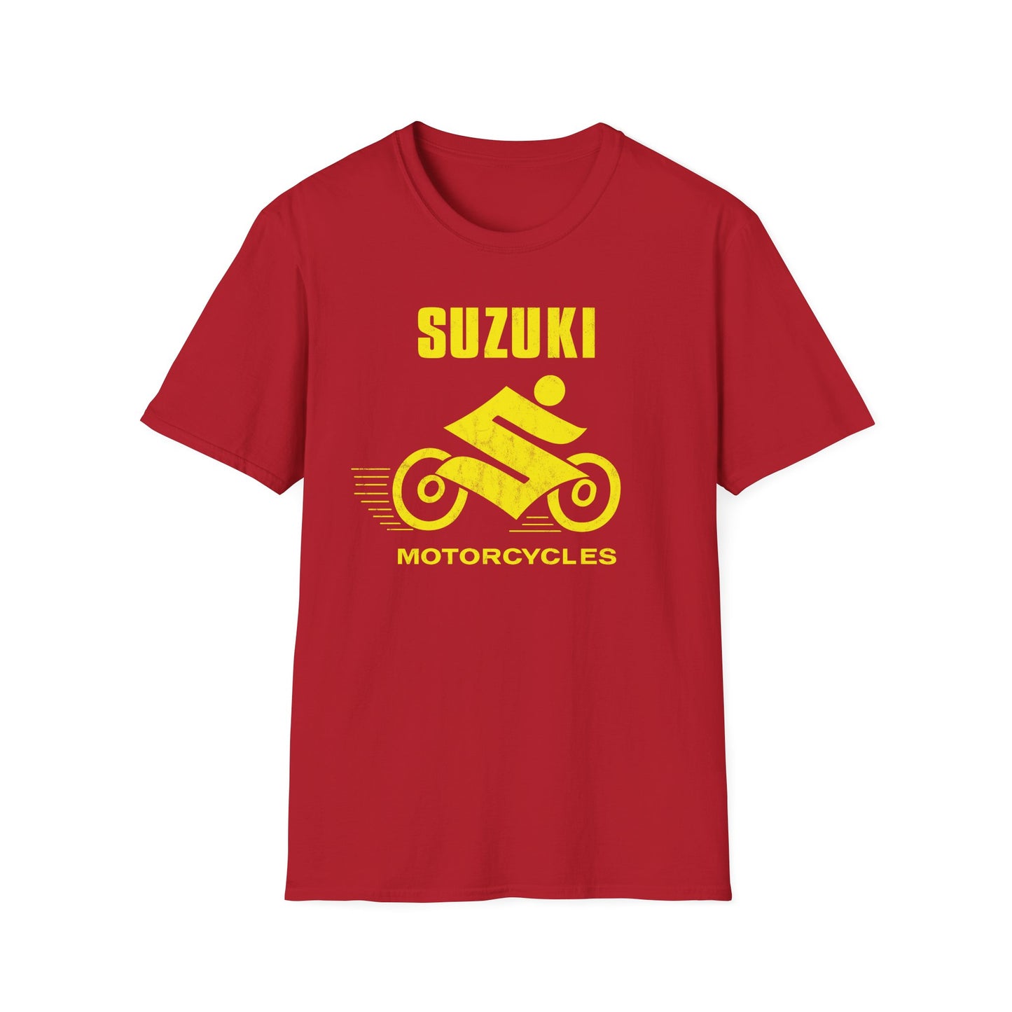 Japanese Motorcycle Racing Man 1960s Vintage Distressed Yellow Logo Unisex Softstyle T-Shirt
