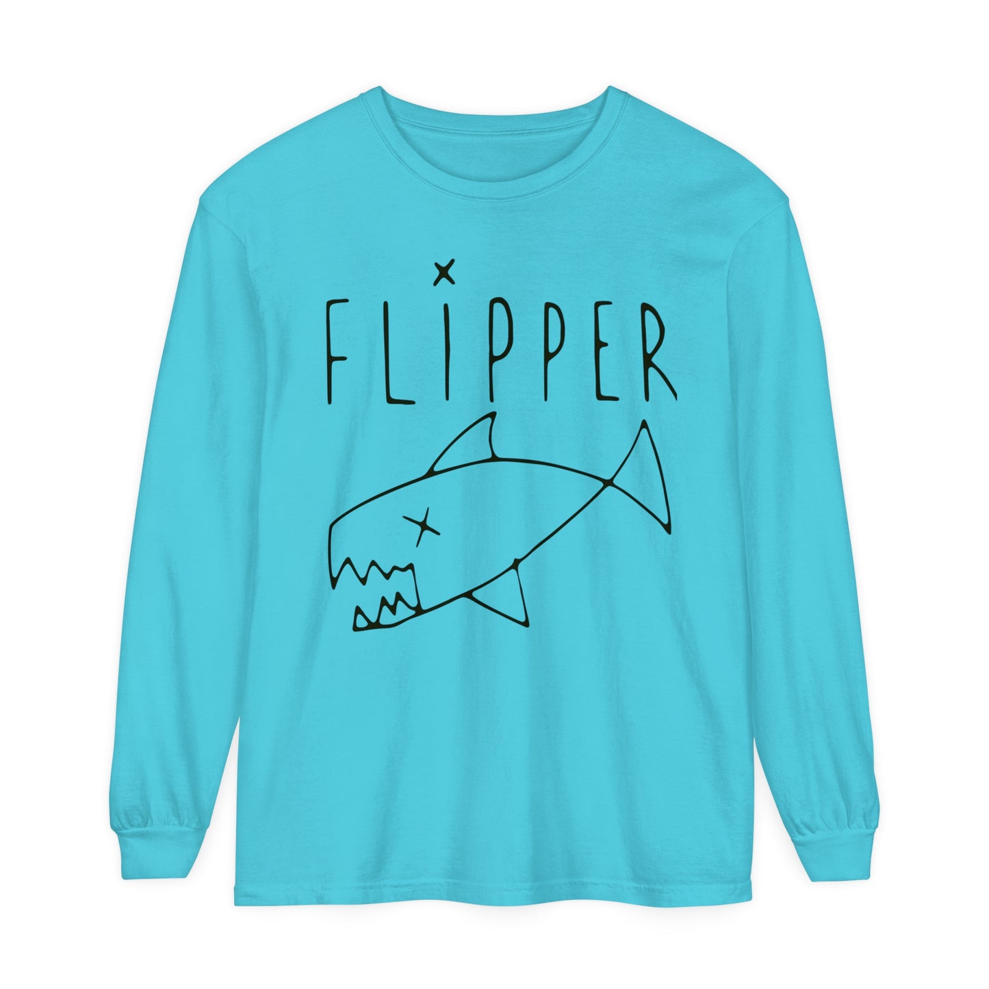 Flipper Hand-Drawn Fish Replica | As Worn By Kurt Cobain | Unisex Garment-dyed Long Sleeve Punk T-Shirt