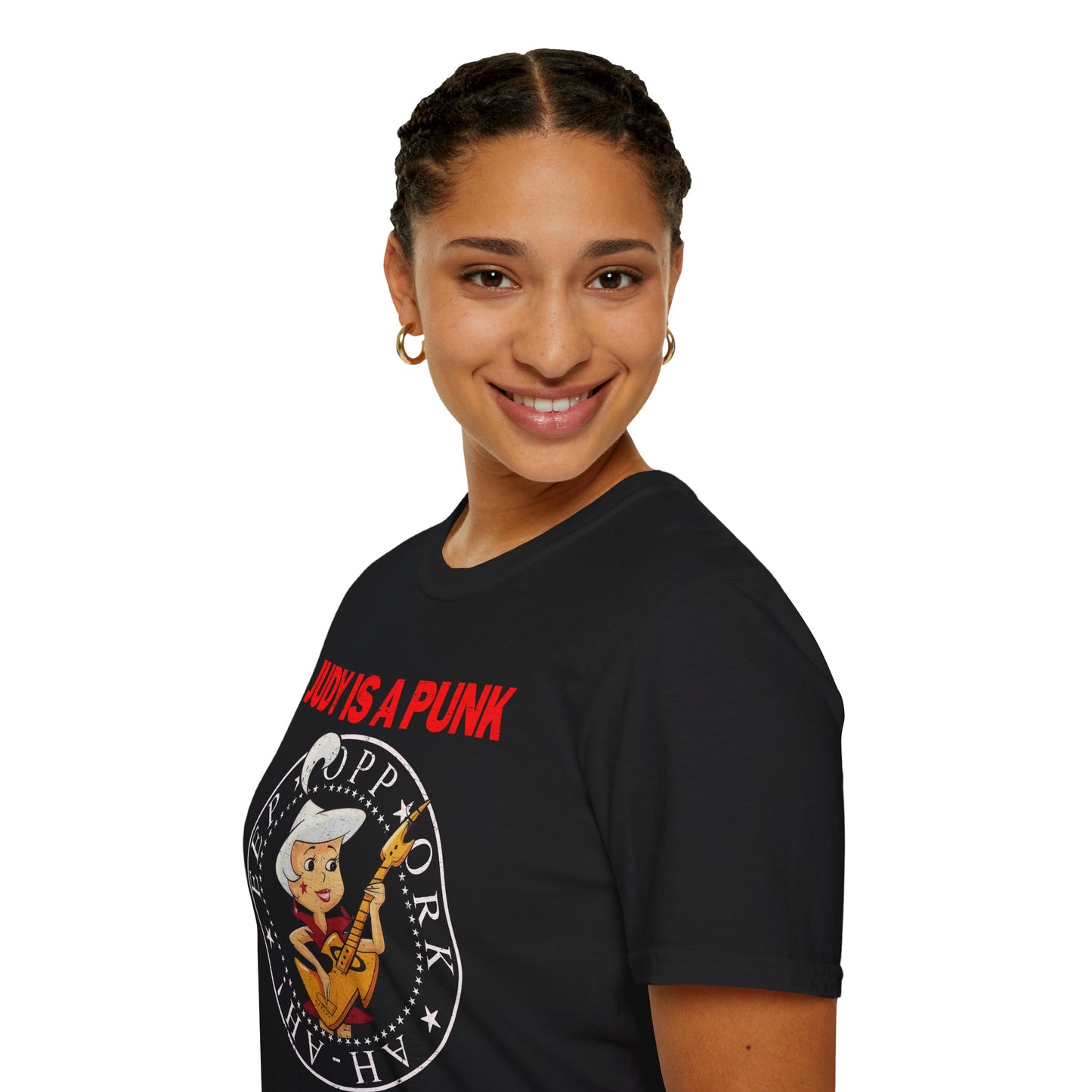 JUDY IS A PUNK Rock Cartoon Parody Distressed Unisex Softstyle T-Shirt