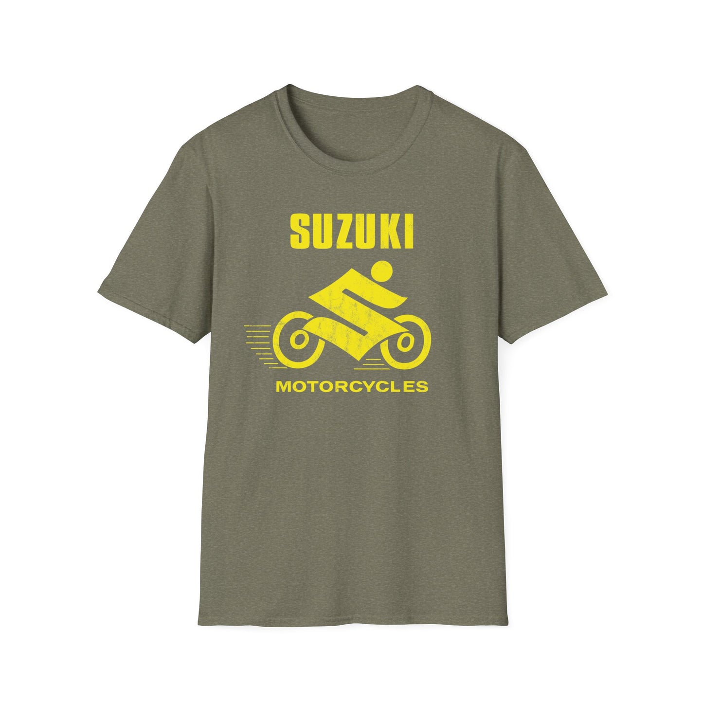 Japanese Motorcycle Racing Man 1960s Vintage Distressed Yellow Logo Unisex Softstyle T-Shirt