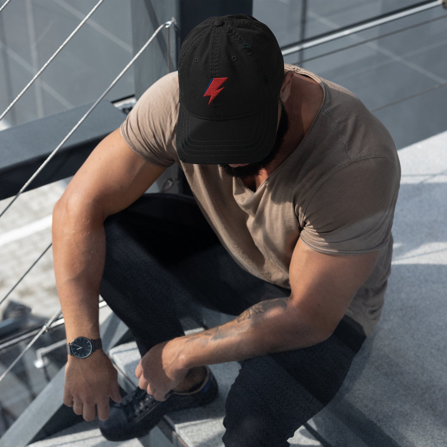 A Lad Insane Lightning Bolt Embroidered Distressed Baseball Cap