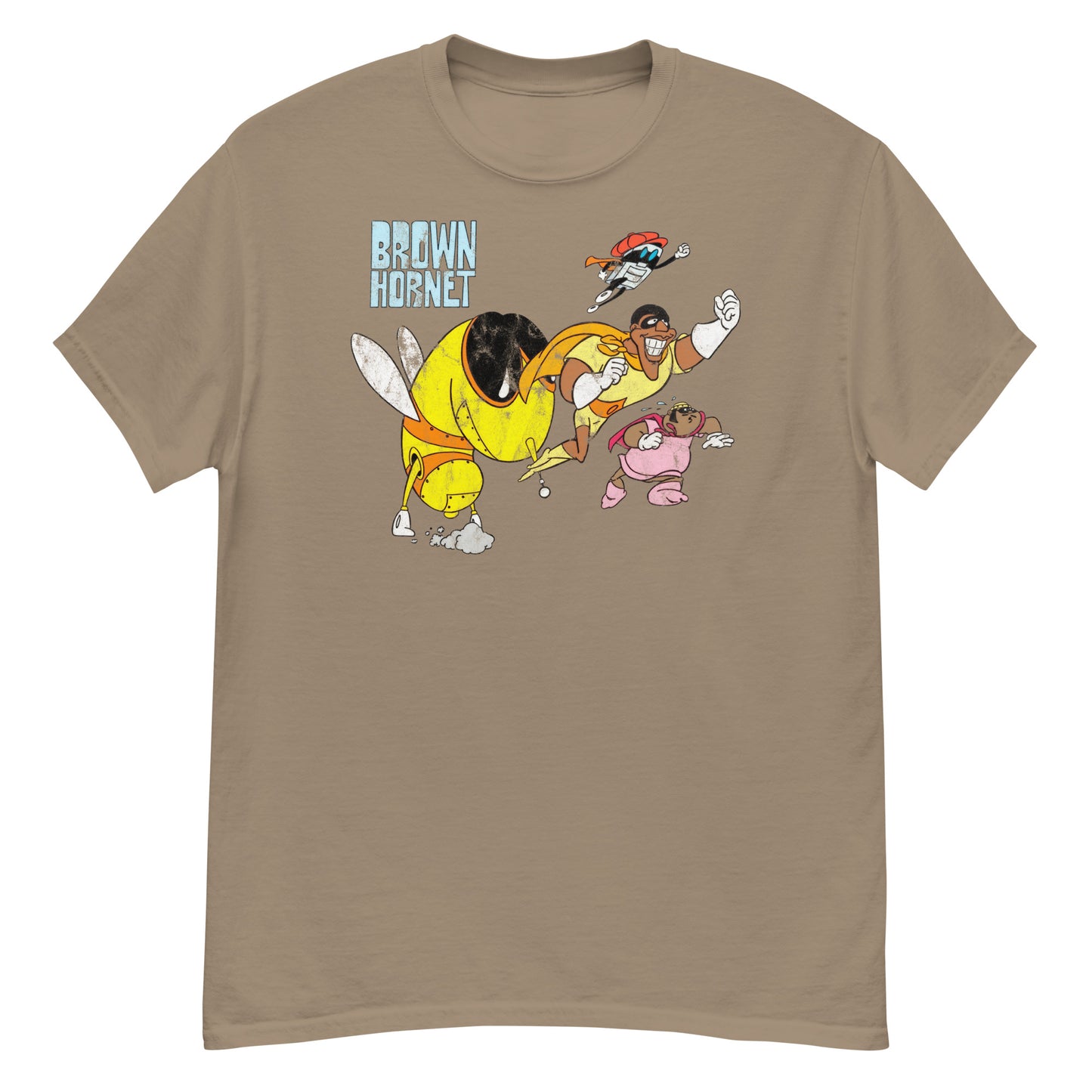 Brown Hornet Distressed Vintage 1970s Cartoon Superhero Unisex Classic Tee
