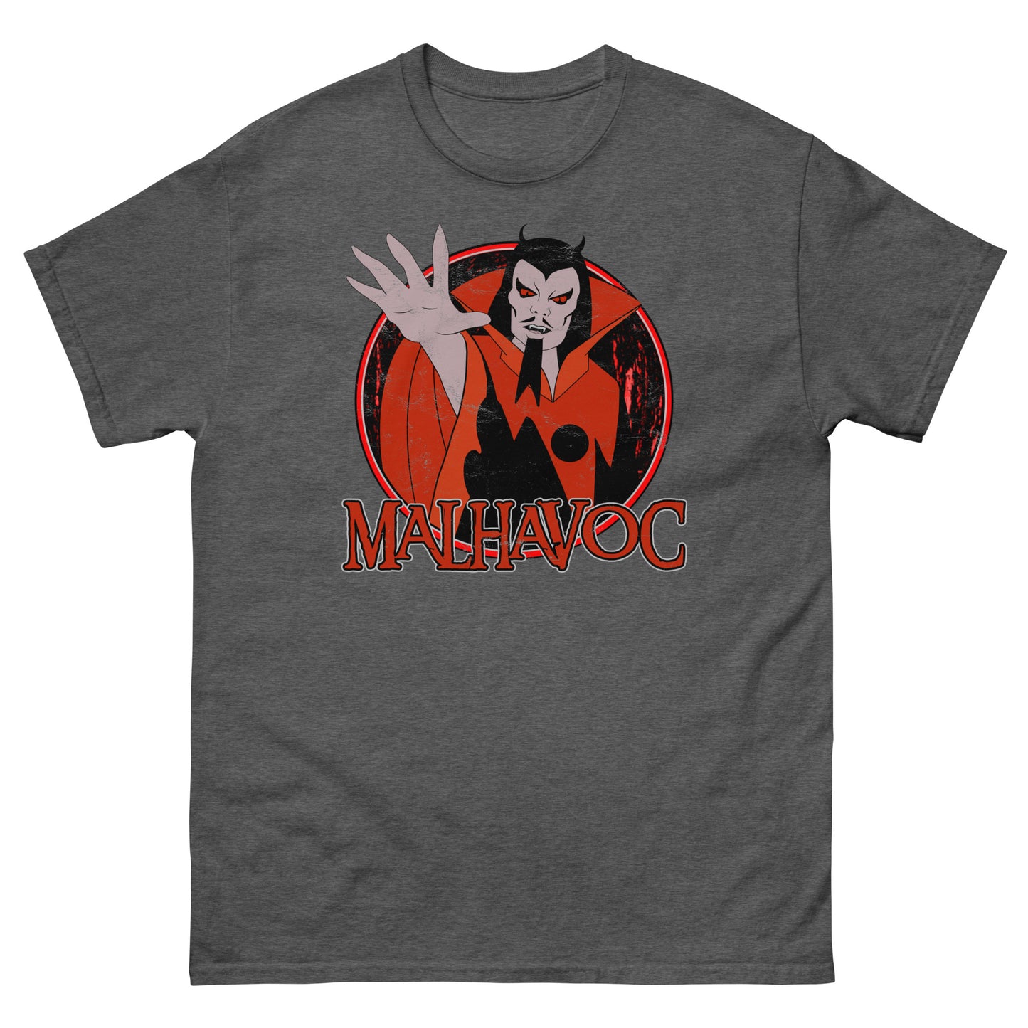 Malhavoc 1980s Saturday Morning Superheroes Cartoon Villain Distressed Retro Fantasy Classic Tee