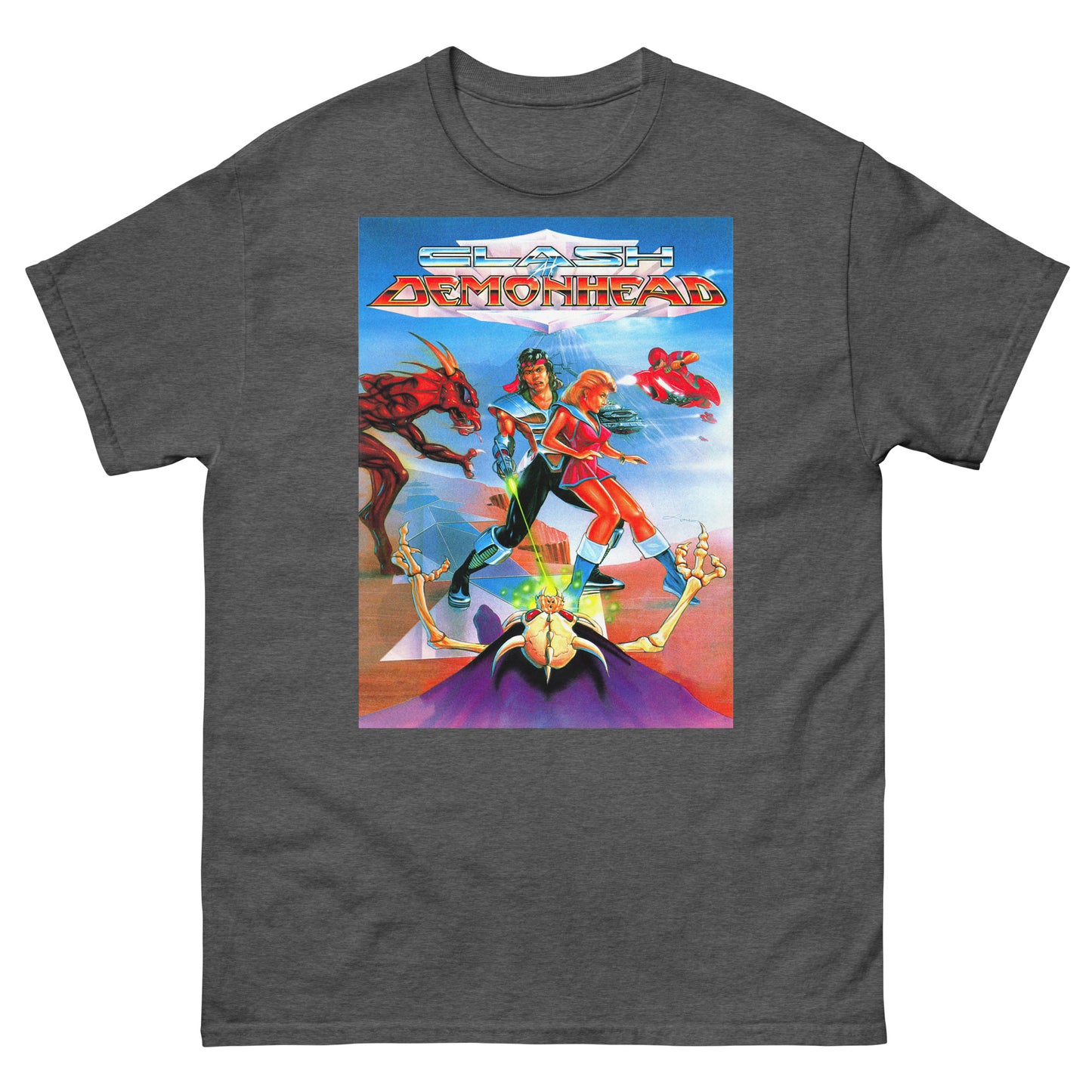 Clash at Demonhead Retro Video Game Box Art Unisex Classic Tee