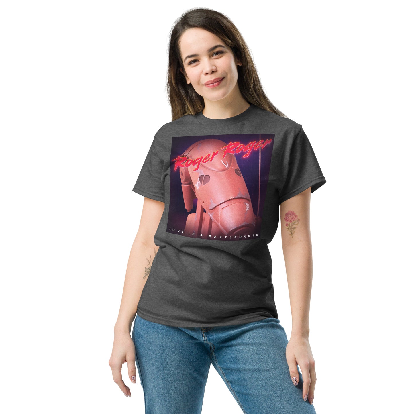 Roger Roger "Love Is A Battle Droid" Retro Mashup Sci-Fi Unisex Classic Tee