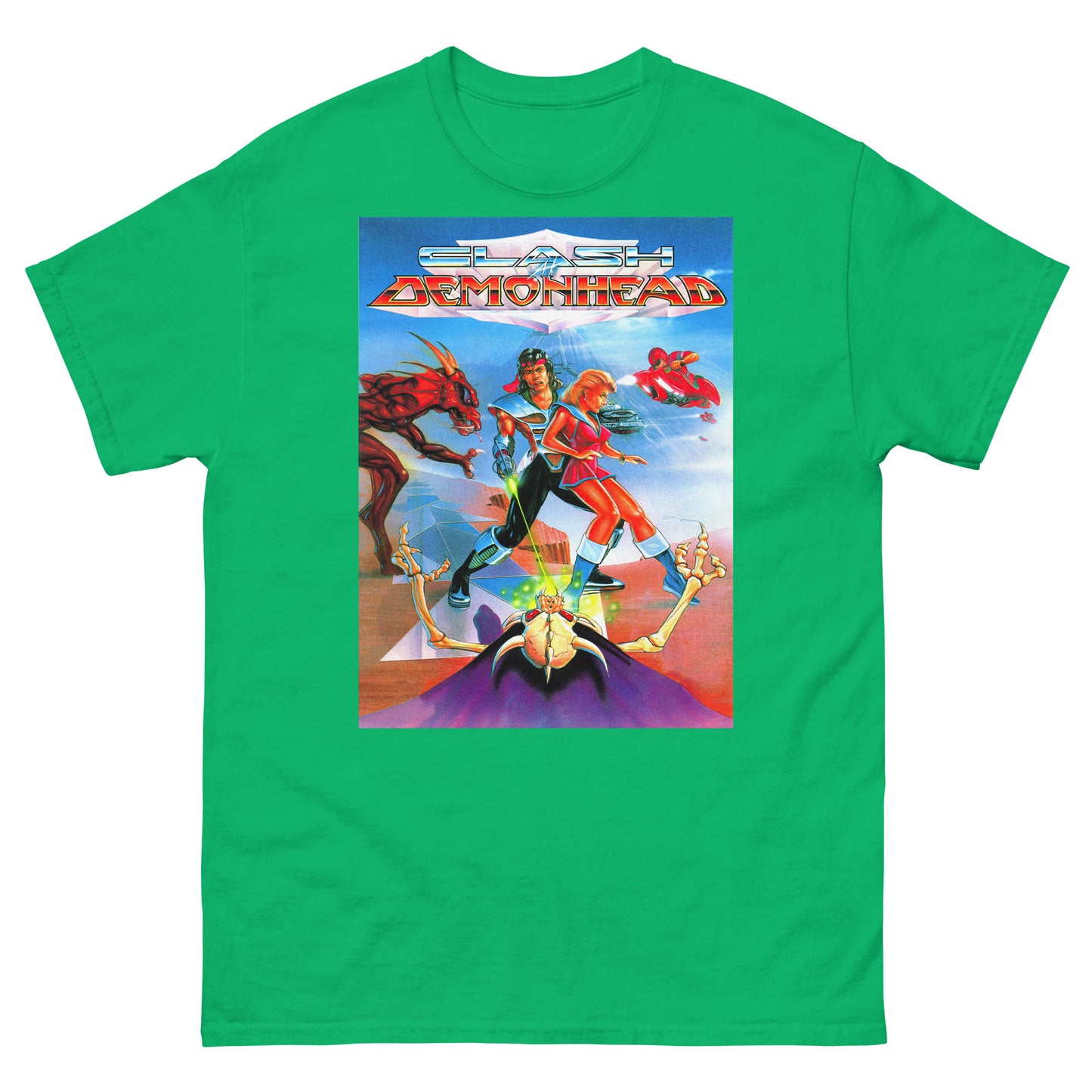 Clash at Demonhead Retro Video Game Box Art Unisex Classic Tee
