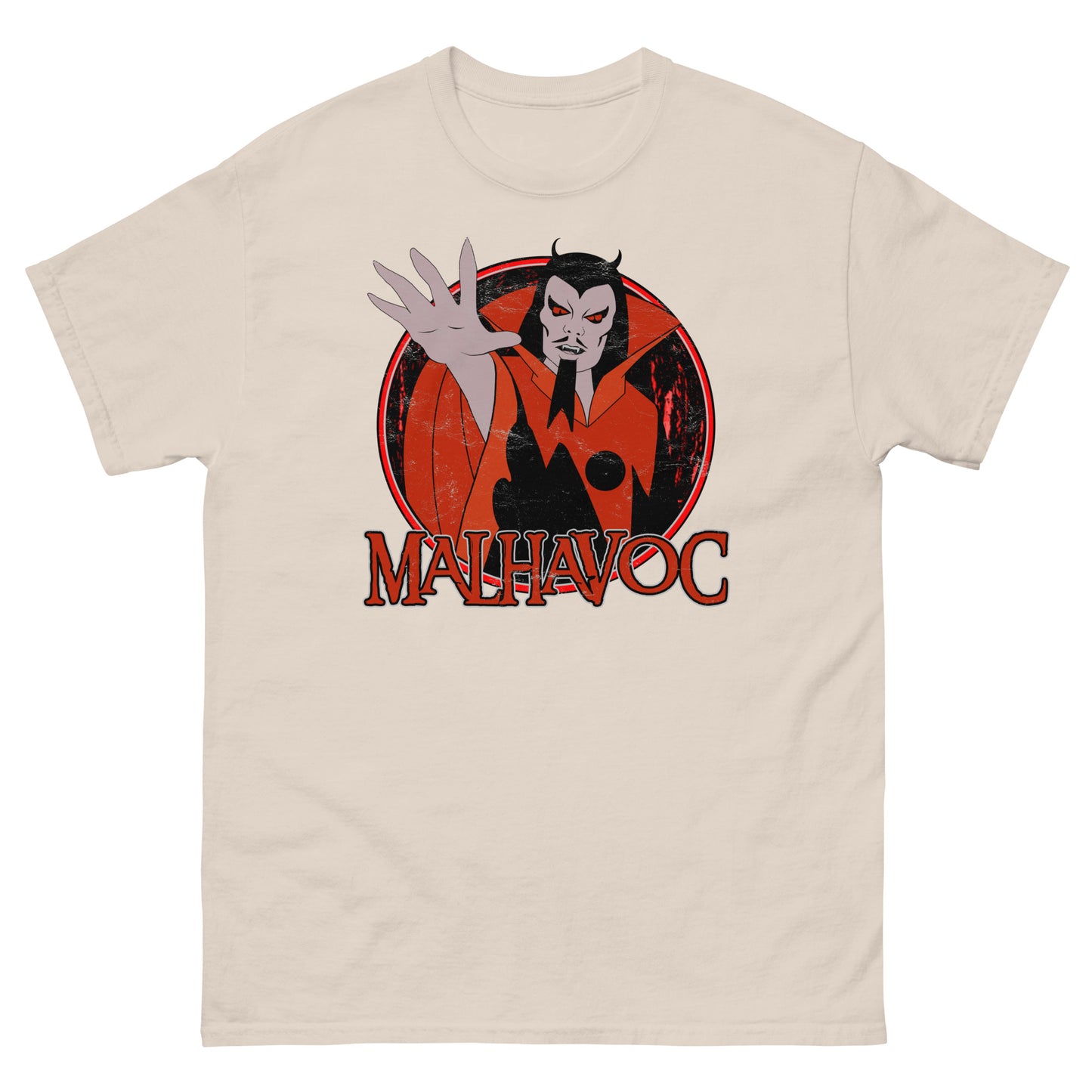 Malhavoc 1980s Saturday Morning Superheroes Cartoon Villain Distressed Retro Fantasy Classic Tee