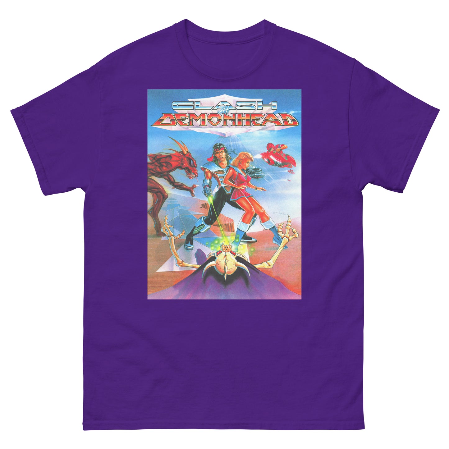 Clash at Demonhead Retro Video Game Box Art Unisex Classic Tee