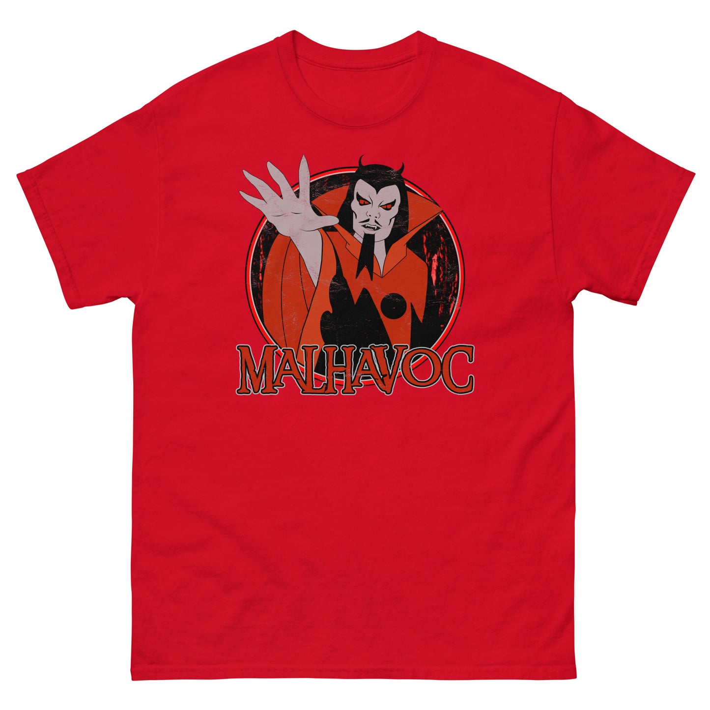 Malhavoc 1980s Saturday Morning Superheroes Cartoon Villain Distressed Retro Fantasy Classic Tee