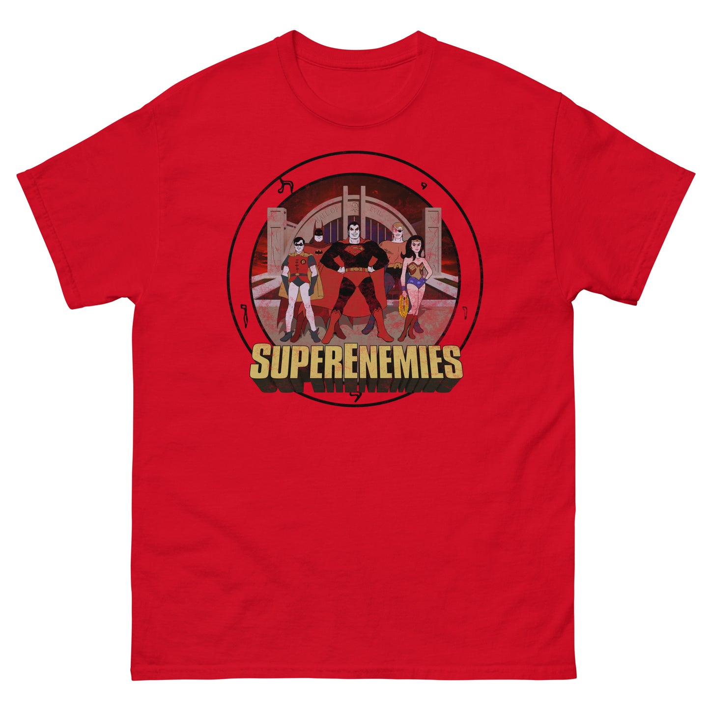 SUPER ENEMIES Mirror Universe Evil Superheroes | Vintage Distressed Cartoon Tee
