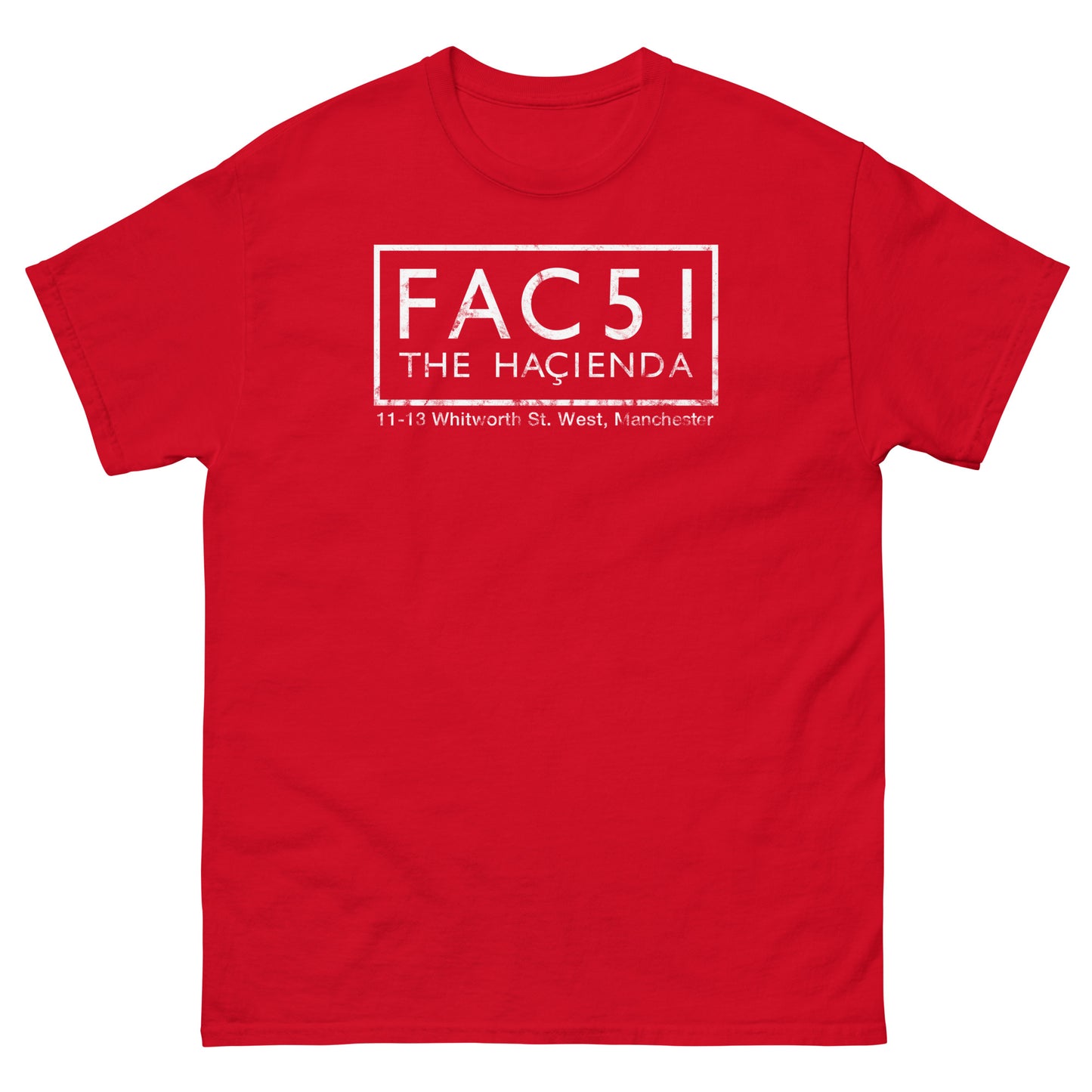 FAC 51 The Haçienda Distressed (White) Manchester Club Logo Unisex Classic Tee