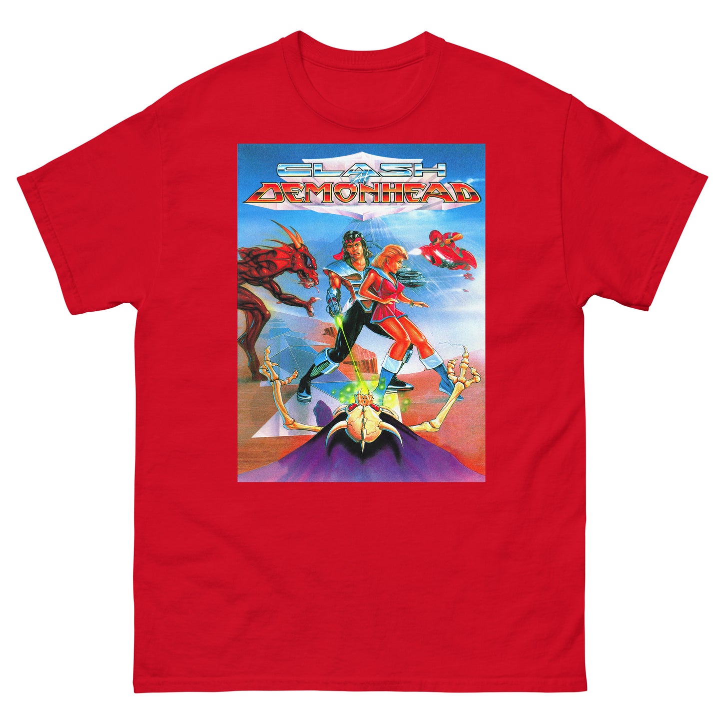 Clash at Demonhead Retro Video Game Box Art Unisex Classic Tee