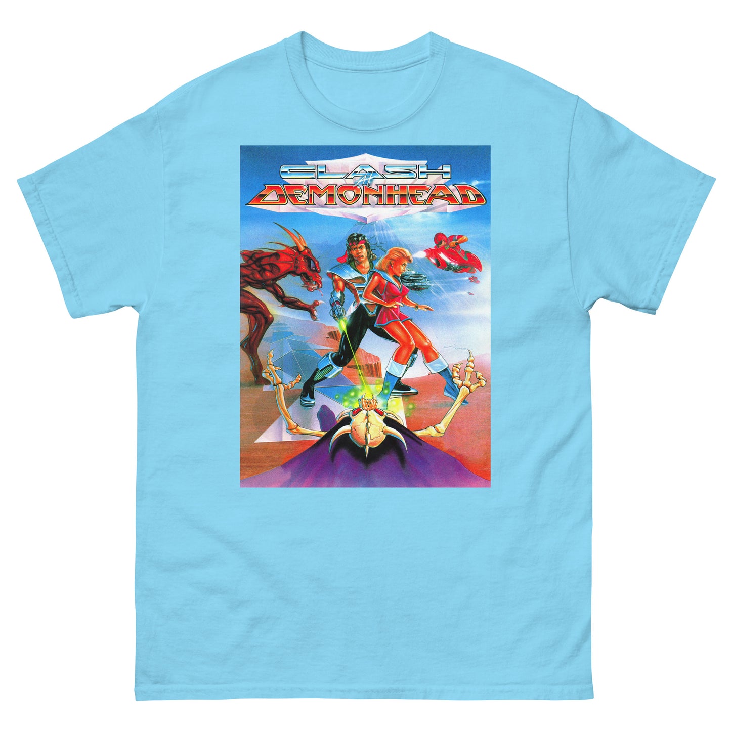 Clash at Demonhead Retro Video Game Box Art Unisex Classic Tee