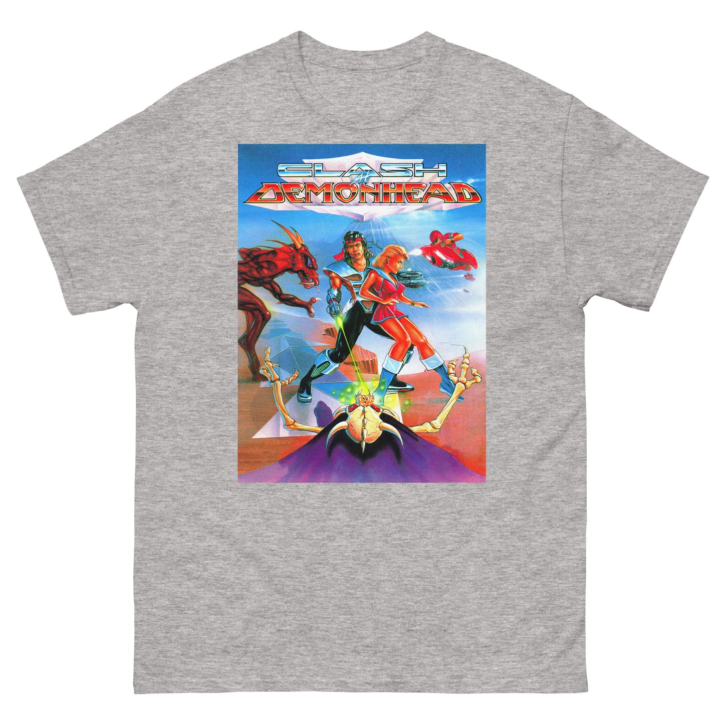 Clash at Demonhead Retro Video Game Box Art Unisex Classic Tee