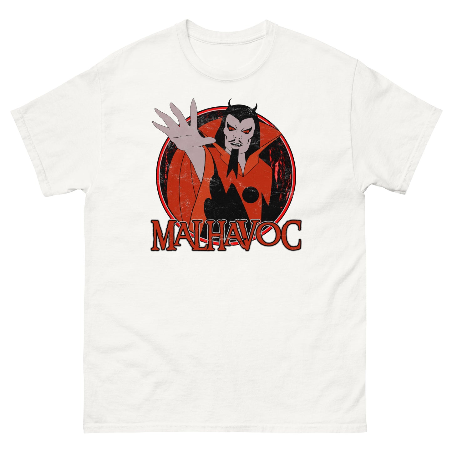 Malhavoc 1980s Saturday Morning Superheroes Cartoon Villain Distressed Retro Fantasy Classic Tee