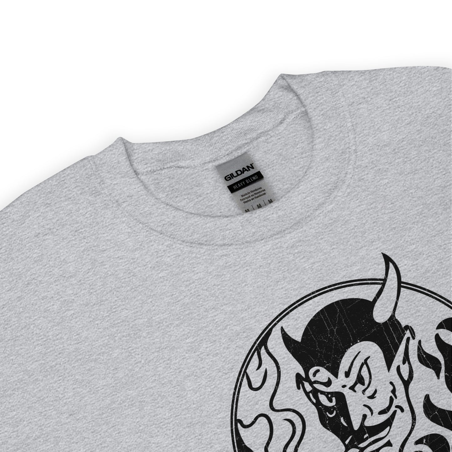 BORN TO BURN 80s Horror Devil Logo Stooge Cosplay Distressed Unisex Sweatshirt