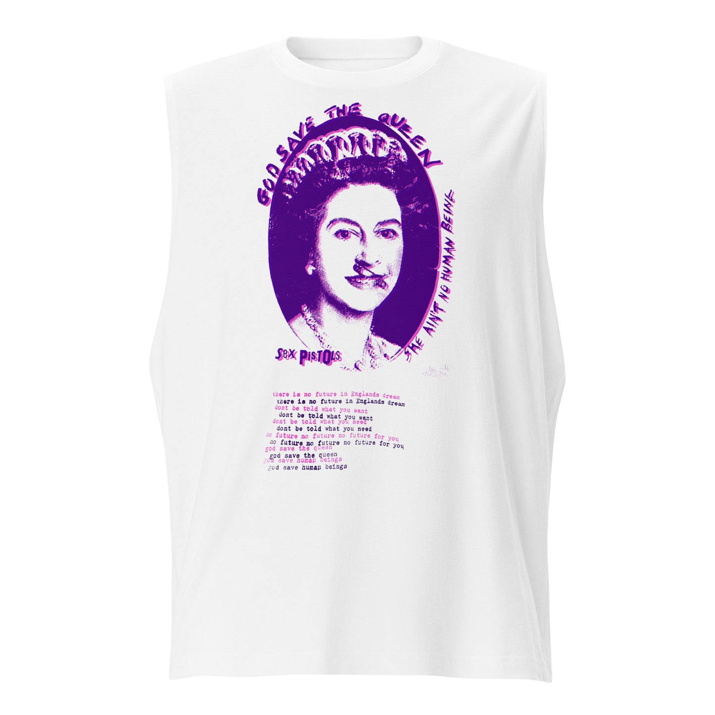 God Save the Queen Elizabeth II Punk Rock No Future Distressed Muscle Shirt