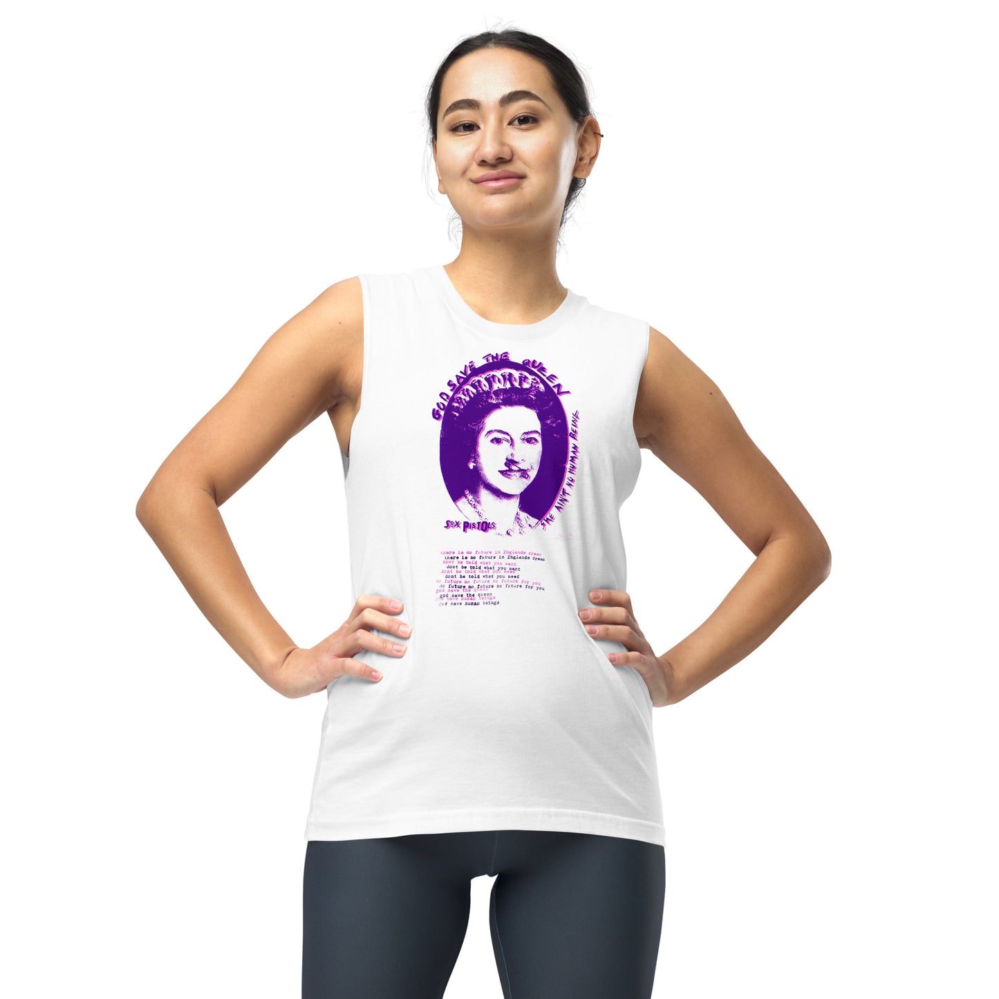 God Save the Queen Elizabeth II Punk Rock No Future Distressed Muscle Shirt
