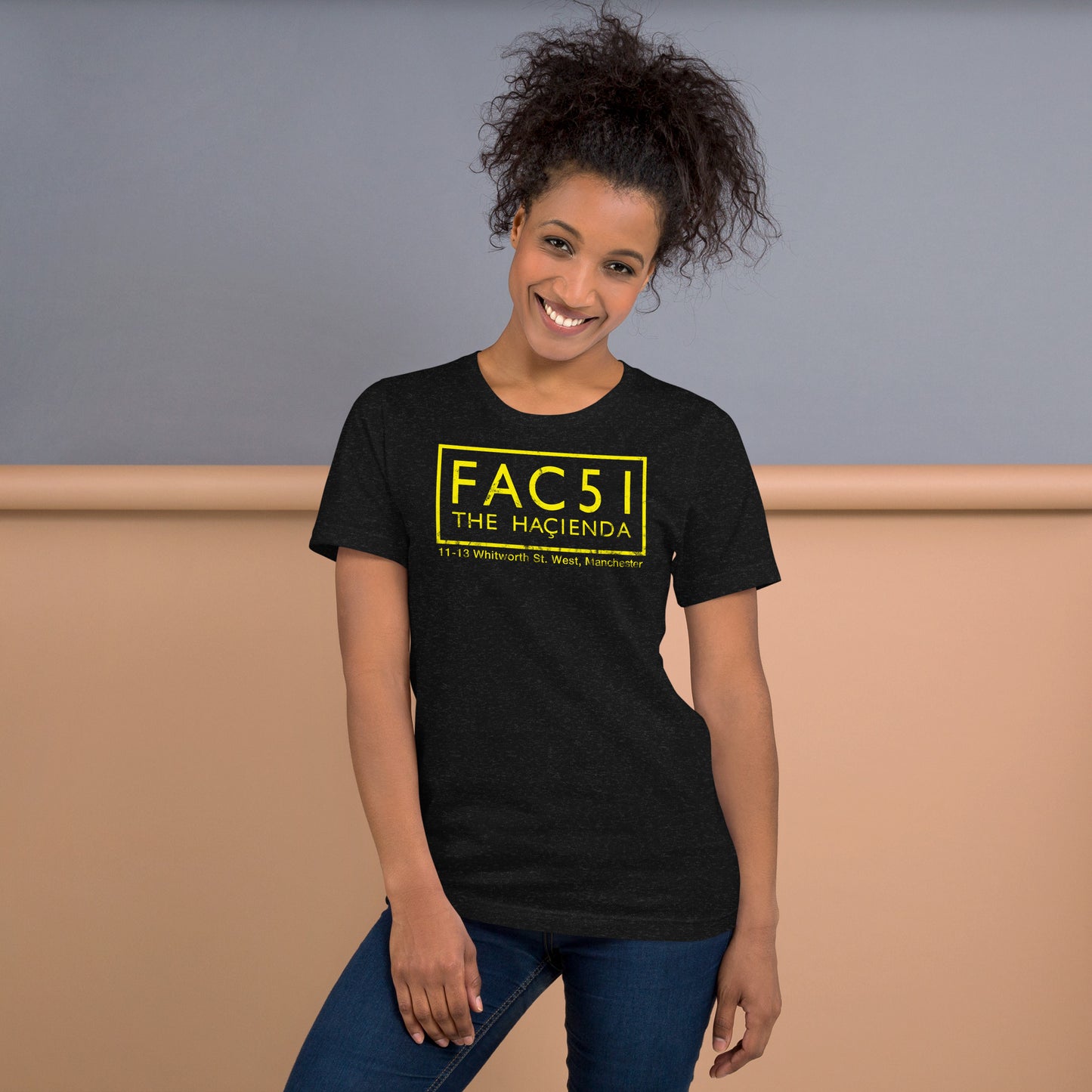 FAC 51 The Haçienda Distressed (Yellow) Manchester Club Logo Softstyle Tee