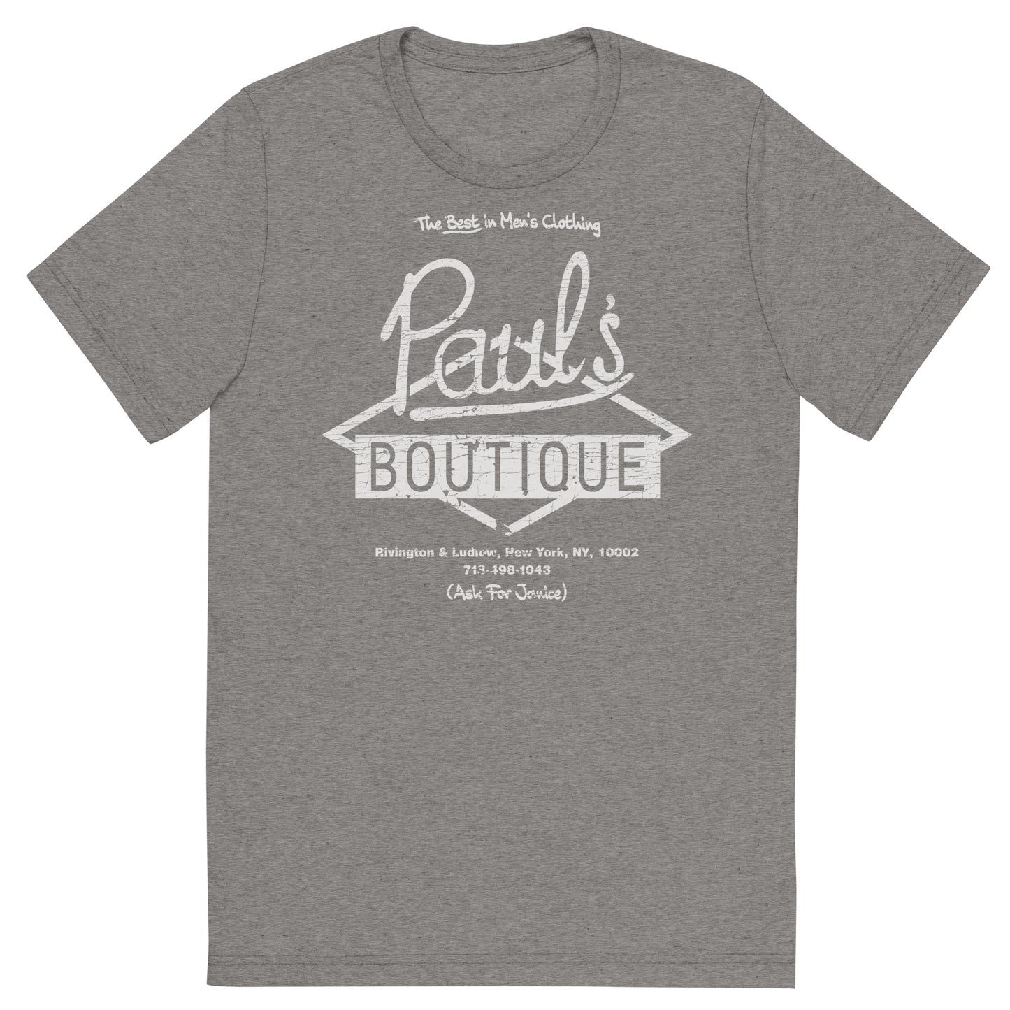 Paul’s Boutique “The Best in Men’s Clothing” Diamond Logo (Distressed White) Tri-Blend Unisex Tee
