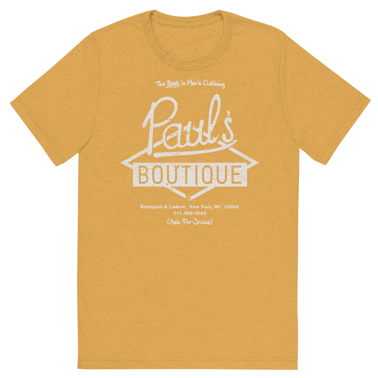 Paul’s Boutique “The Best in Men’s Clothing” Diamond Logo (Distressed White) Tri-Blend Unisex Tee