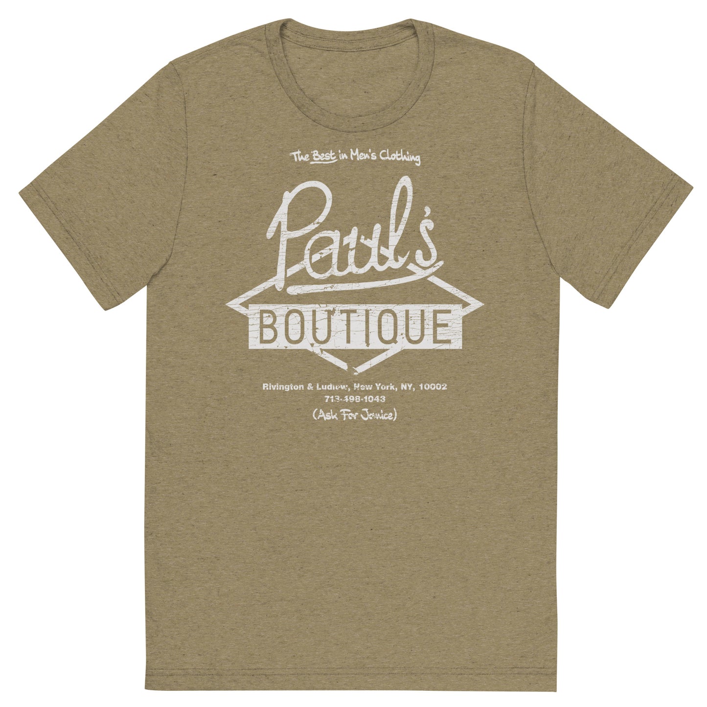 Paul’s Boutique “The Best in Men’s Clothing” Diamond Logo (Distressed White) Tri-Blend Unisex Tee