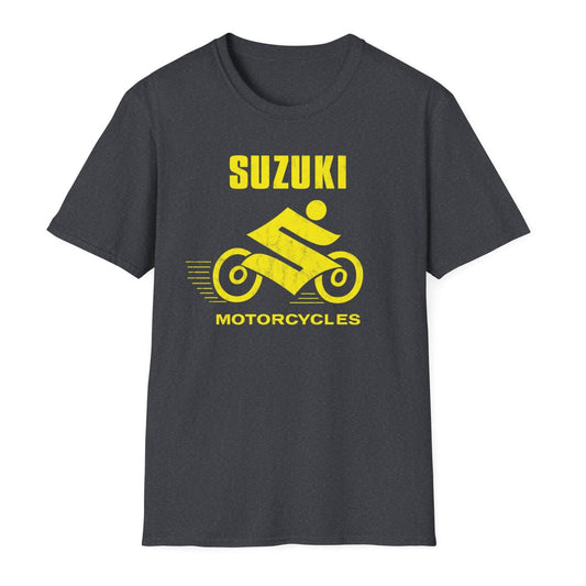 Japanese Motorcycle Racing Man 1960s Vintage Distressed Yellow Logo Unisex Softstyle T-Shirt