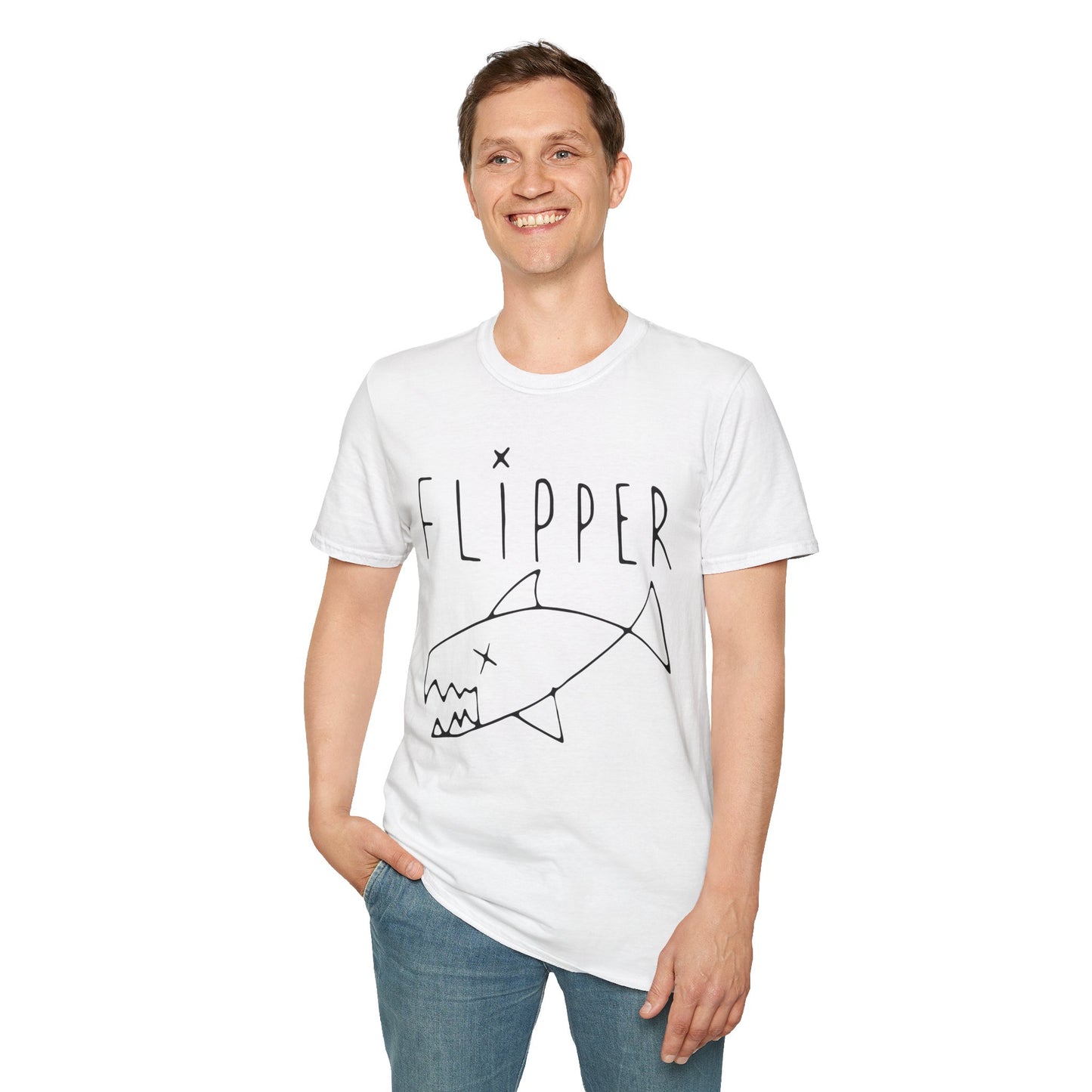 Flipper Hand-Drawn Fish Replica | As Worn By Kurt Cobain | Unisex Softstyle T-Shirt