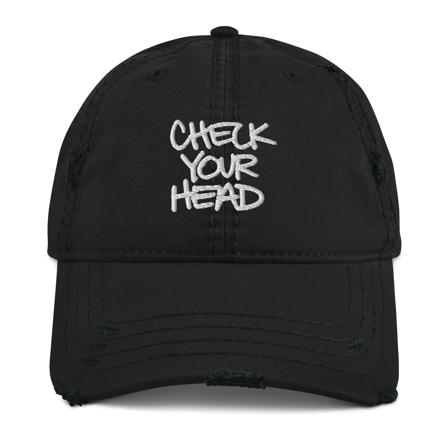 CHECK YOUR HEAD Embroidered Distressed Hat | Classic Hip Hop Streetwear Mental Health Awareness Cap