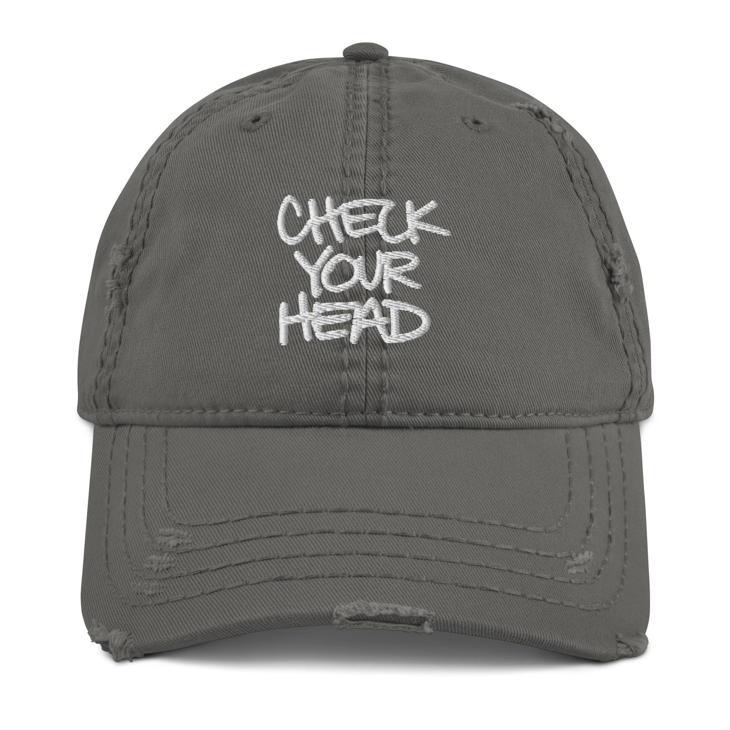 CHECK YOUR HEAD Embroidered Distressed Hat | Classic Hip Hop Streetwear Mental Health Awareness Cap