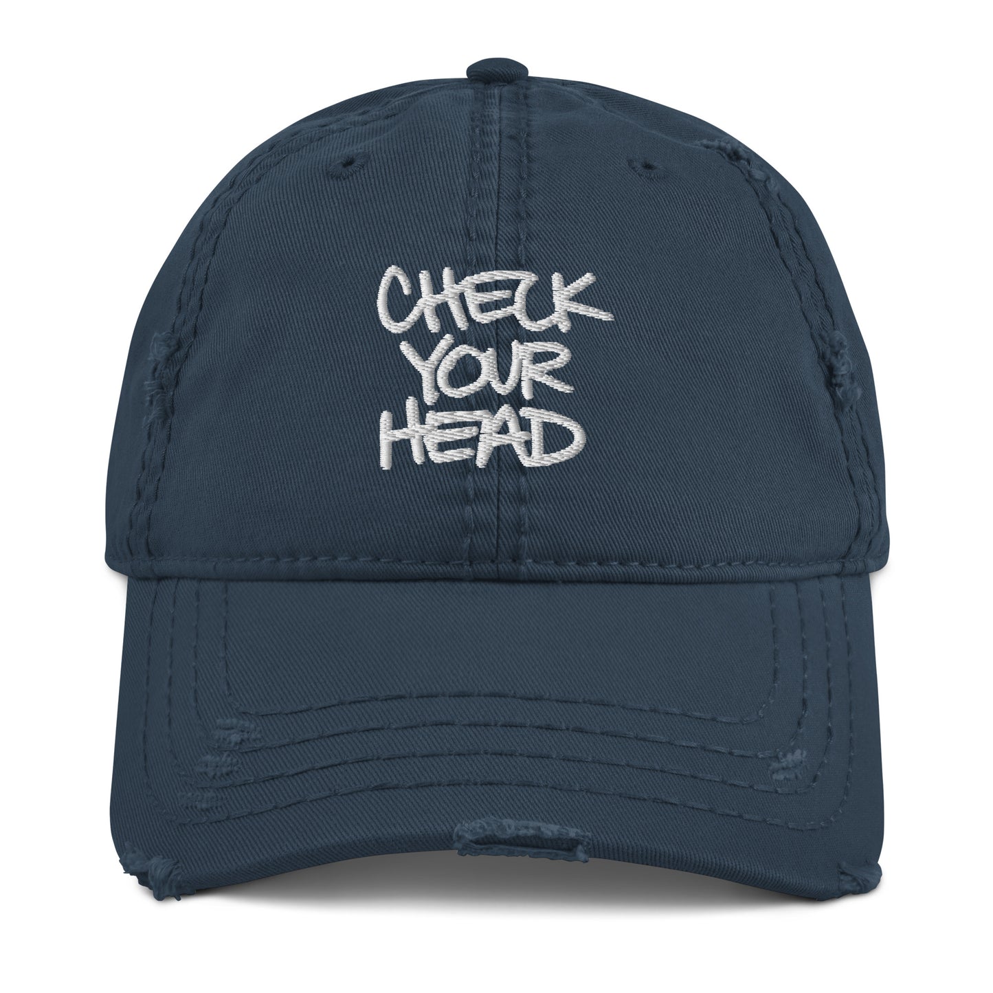 CHECK YOUR HEAD Embroidered Distressed Hat | Classic Hip Hop Streetwear Mental Health Awareness Cap