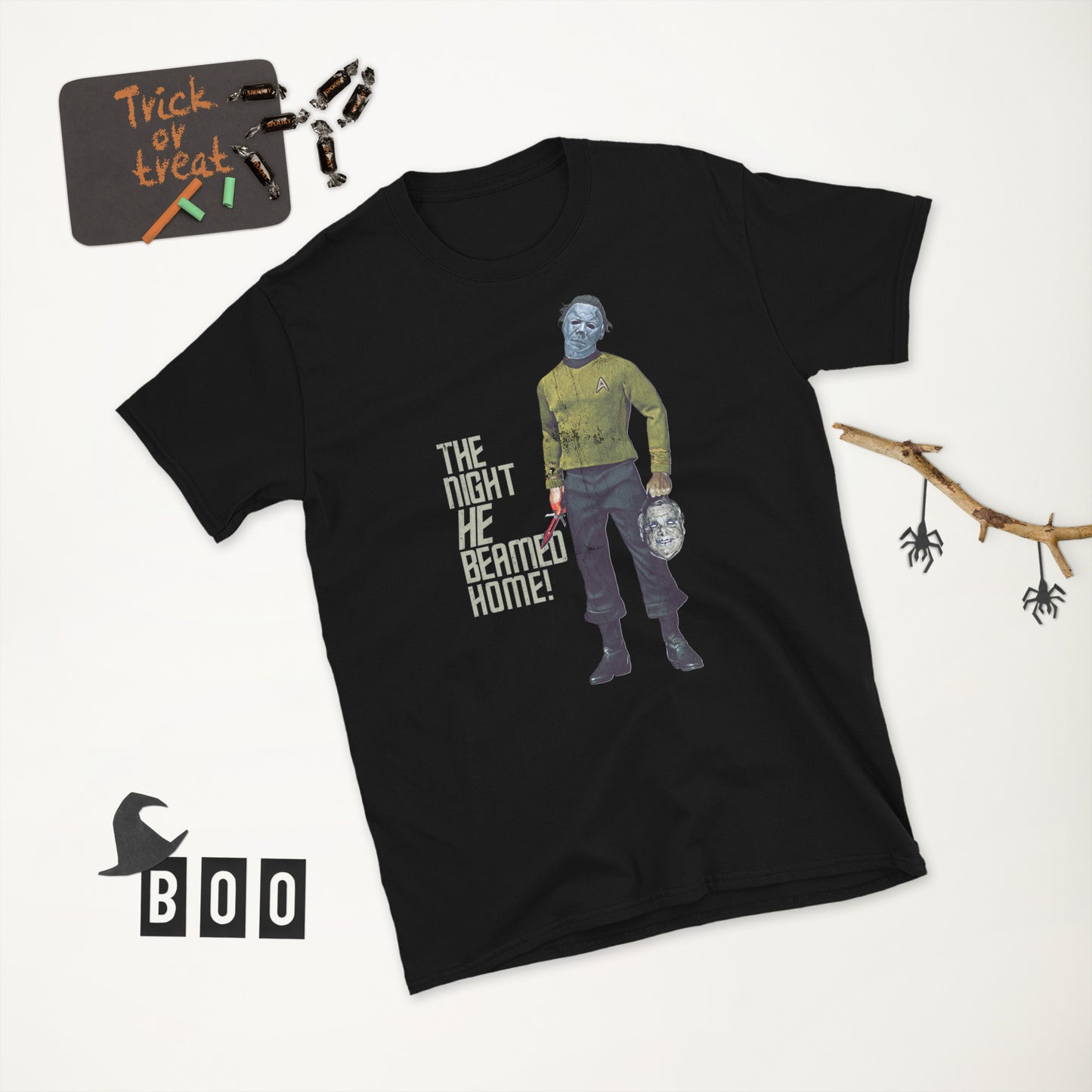 The Night HE Beamed Home: Halloween x Trek Sci-Fi Horror Shatner Mash-Up Unisex T-Shirt