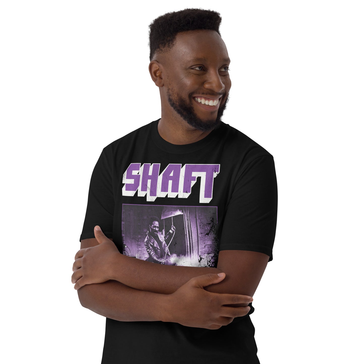 SHAFT Distressed Purple Duotone '70s Blaxploitation Vintage Unisex T-Shirt
