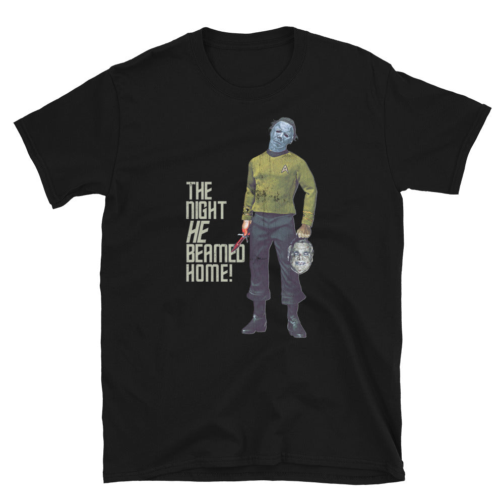 The Night HE Beamed Home: Halloween x Trek Sci-Fi Horror Shatner Mash-Up Unisex T-Shirt