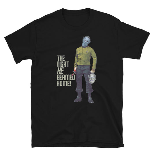 The Night HE Beamed Home: Halloween x Trek Sci-Fi Horror Shatner Mash-Up Unisex T-Shirt
