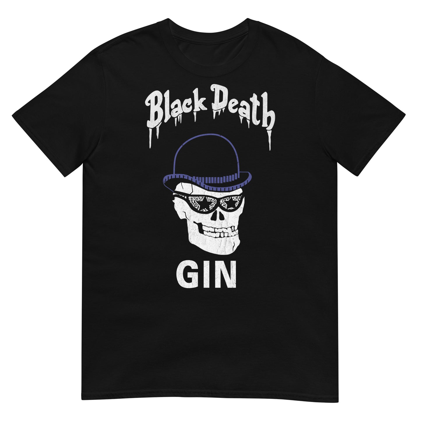 BD Gin Bowler Hat and Sunglasses Skull | Distressed Softstyle Unisex T-Shirt