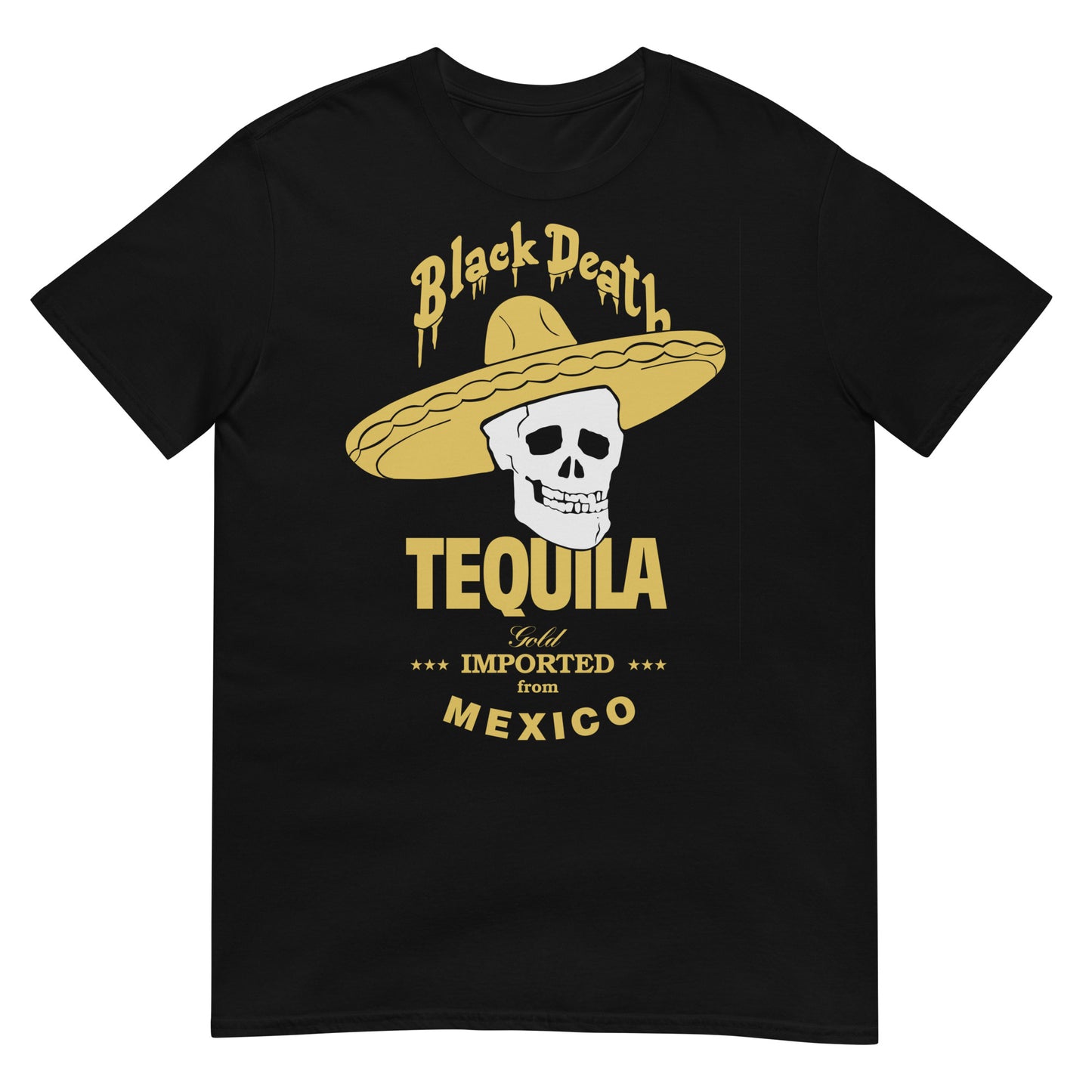 BD Gold Tequila Sombrero Skull | Imported From Mexico | Softstyle Unisex T-Shirt
