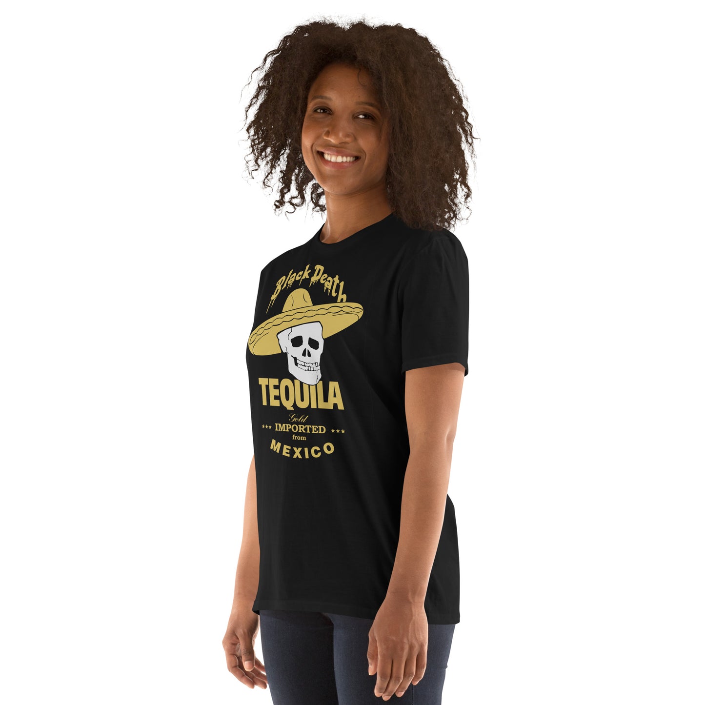 BD Gold Tequila Sombrero Skull | Imported From Mexico | Softstyle Unisex T-Shirt