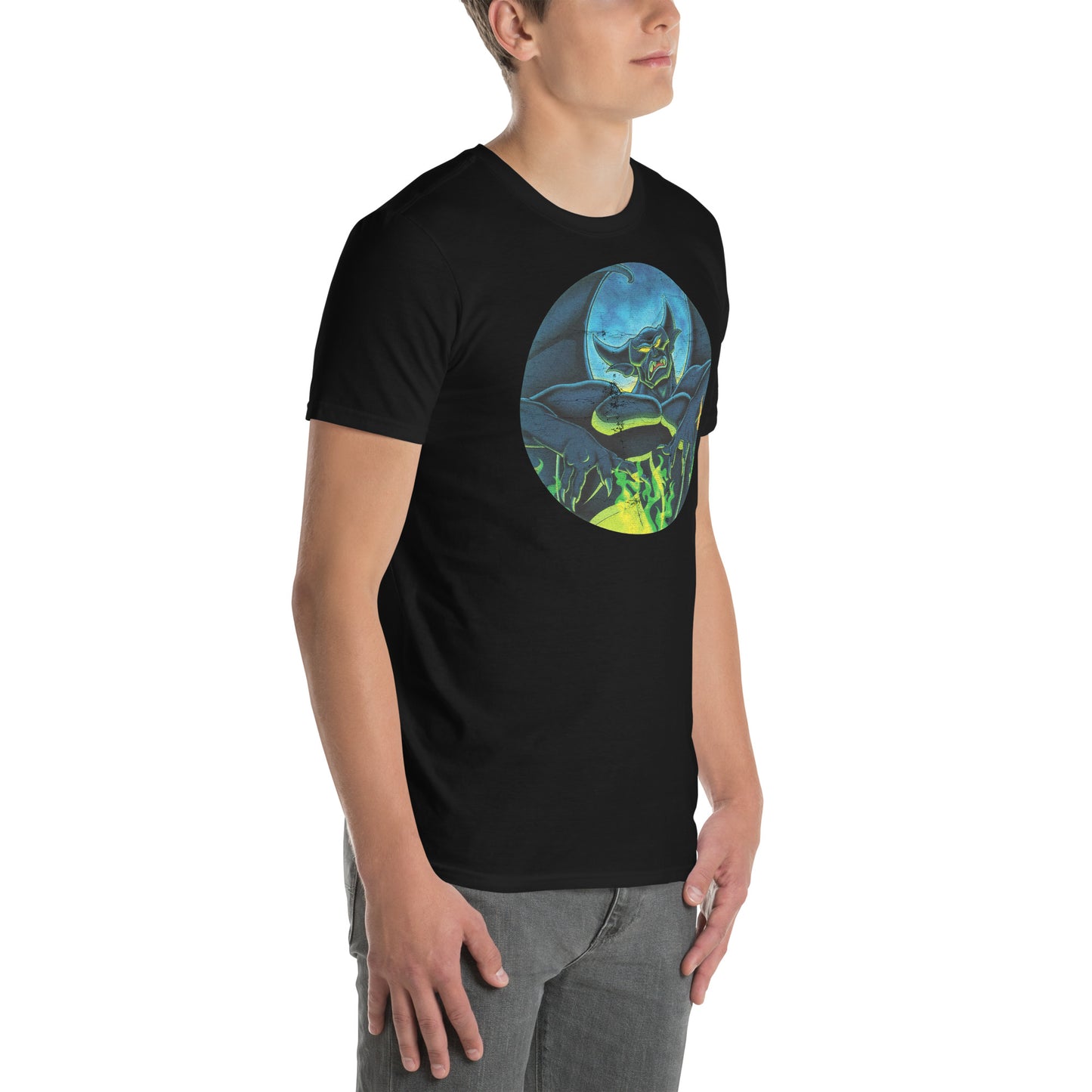 Dark Mountain Demon Night Vintage 80s Metal-Inspired Animation Distressed Softstyle Tee