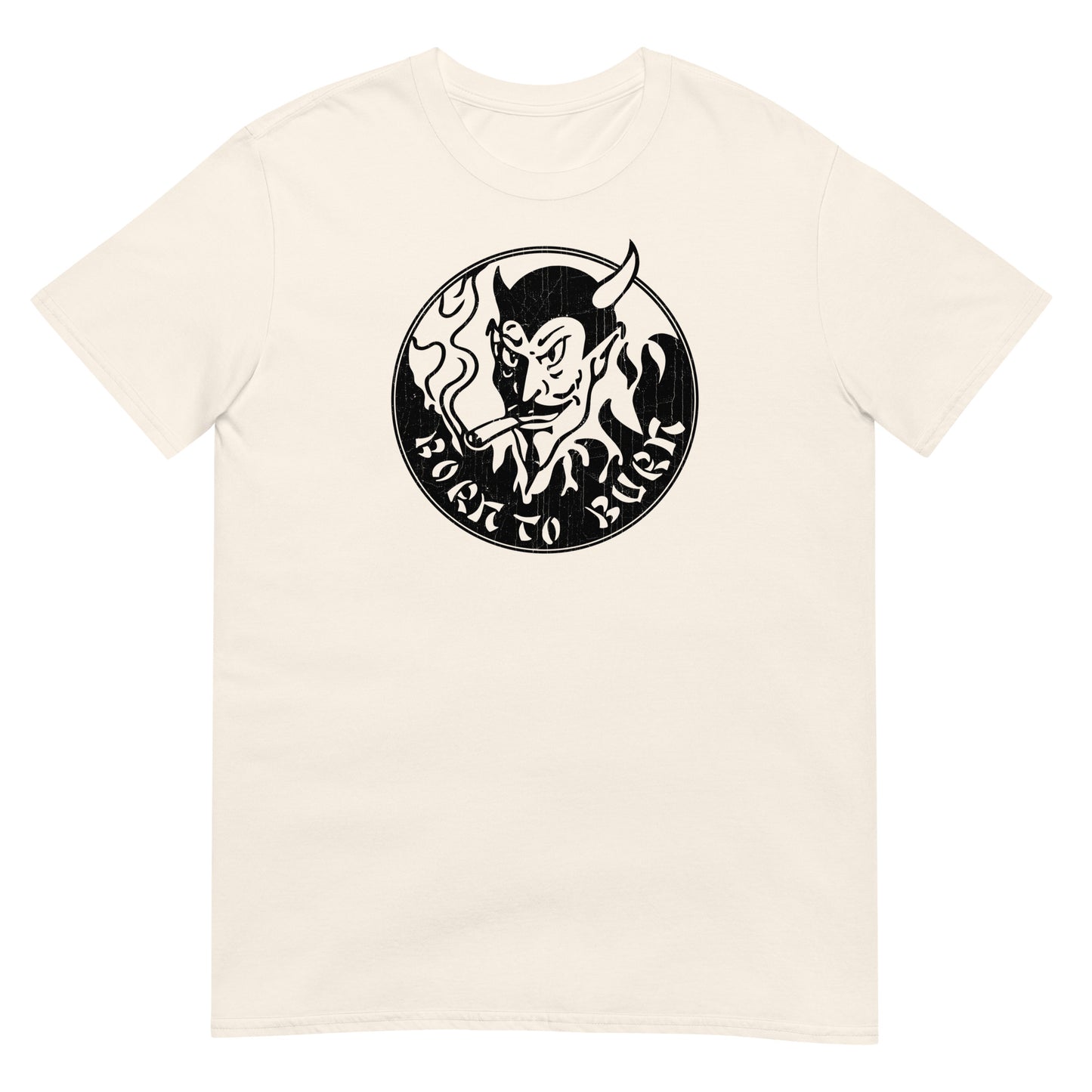 BORN TO BURN 80s Horror Devil Logo Stooge Cosplay Distressed Unisex T-Shirt