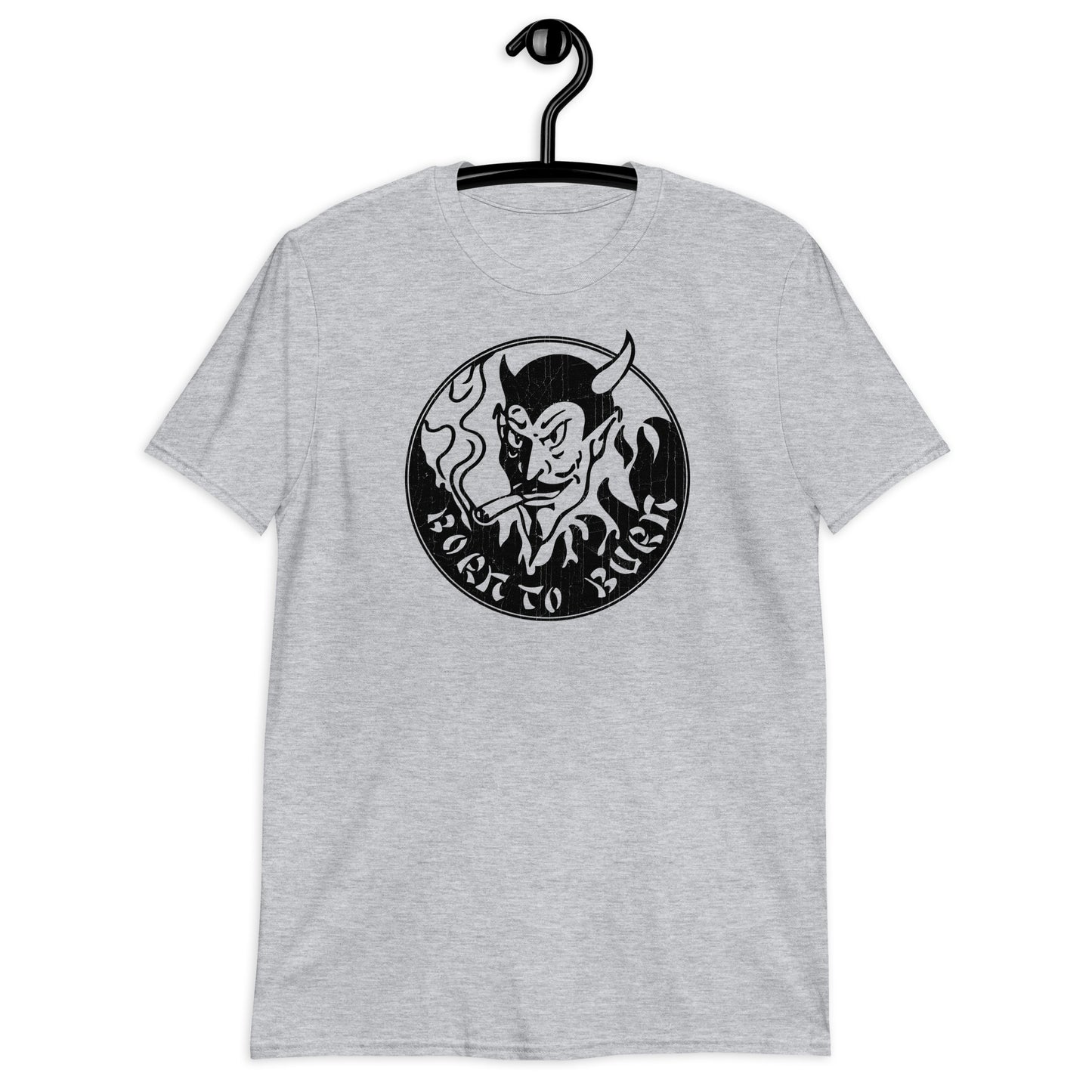 BORN TO BURN 80s Horror Devil Logo Stooge Cosplay Distressed Unisex T-Shirt